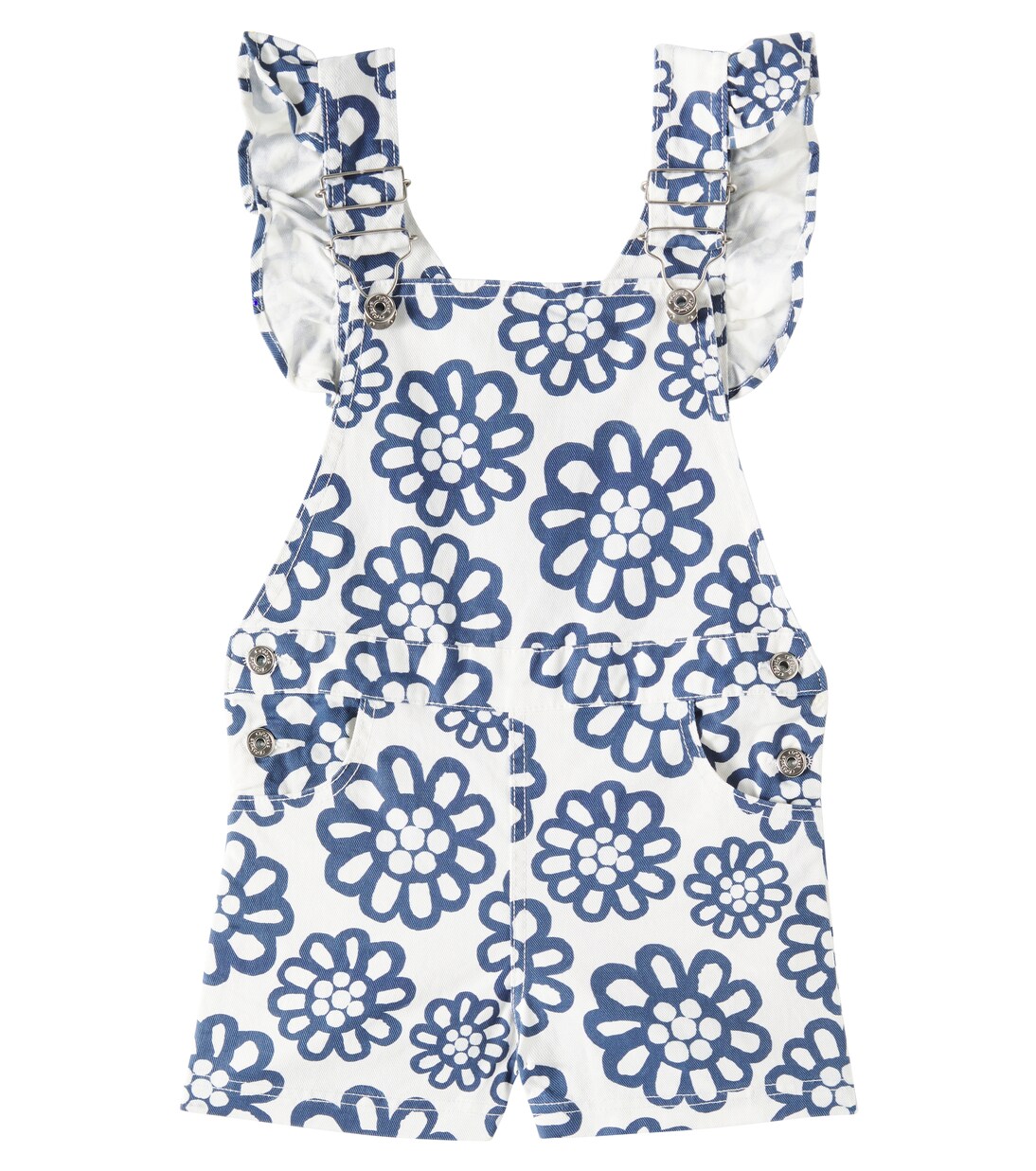 Ruffled floral denim overalls  | Fábula