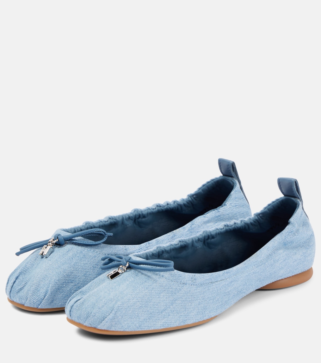 H684 bow-detail denim ballet flats | Hogan