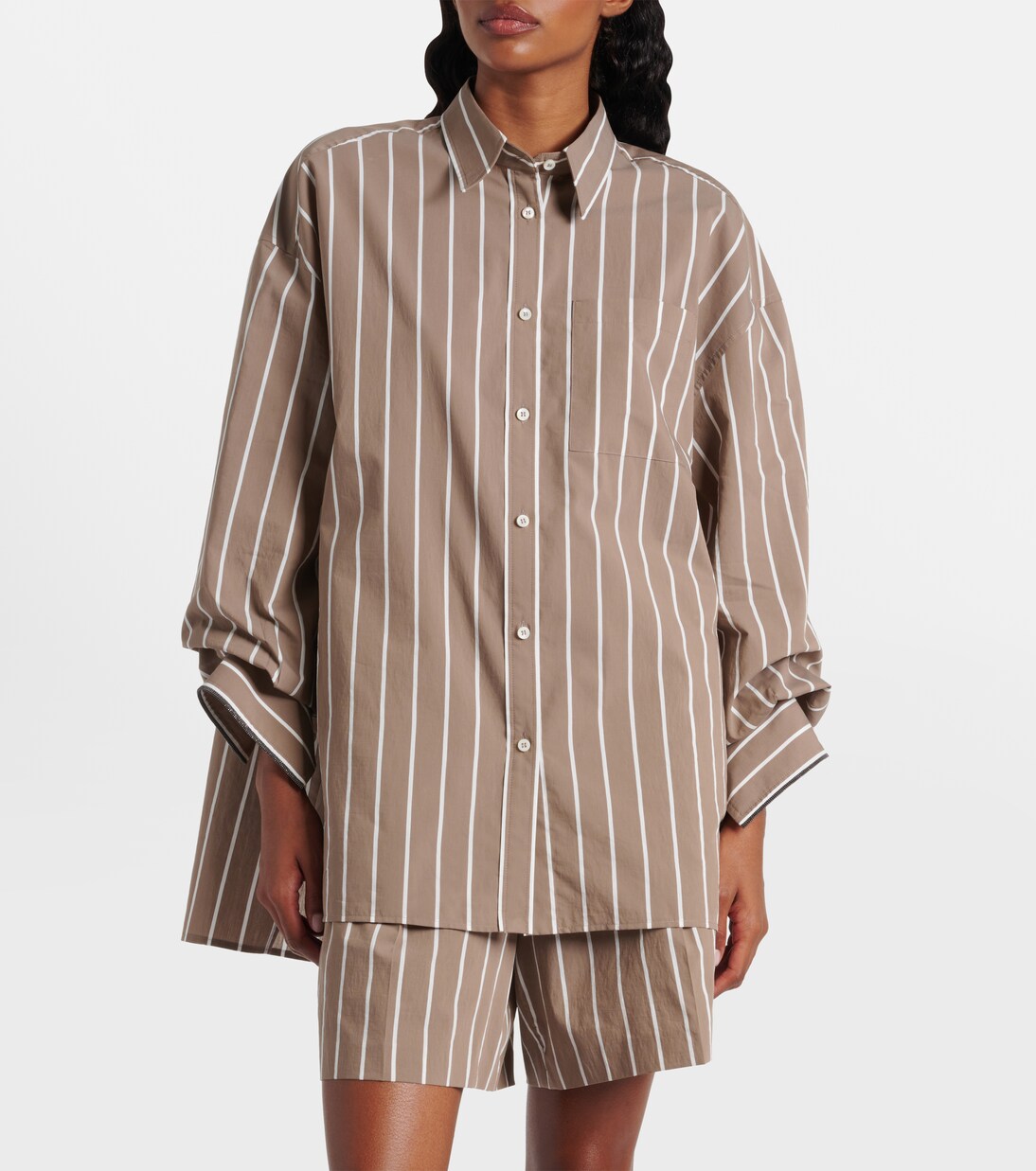 Monili striped cotton-blend poplin shirt | Brunello Cucinelli