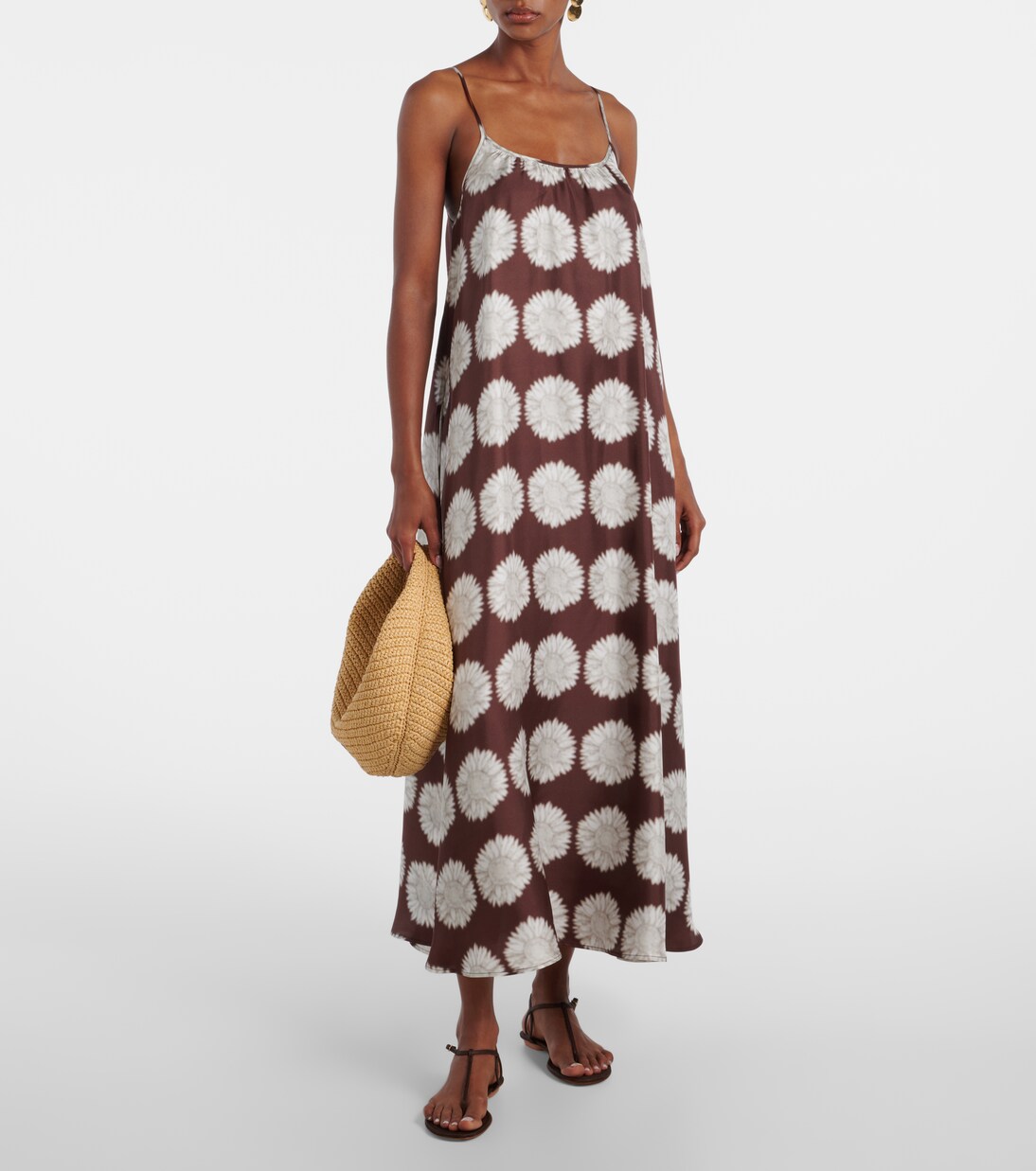 Robe longue Napoli en soie à fleurs | Asceno