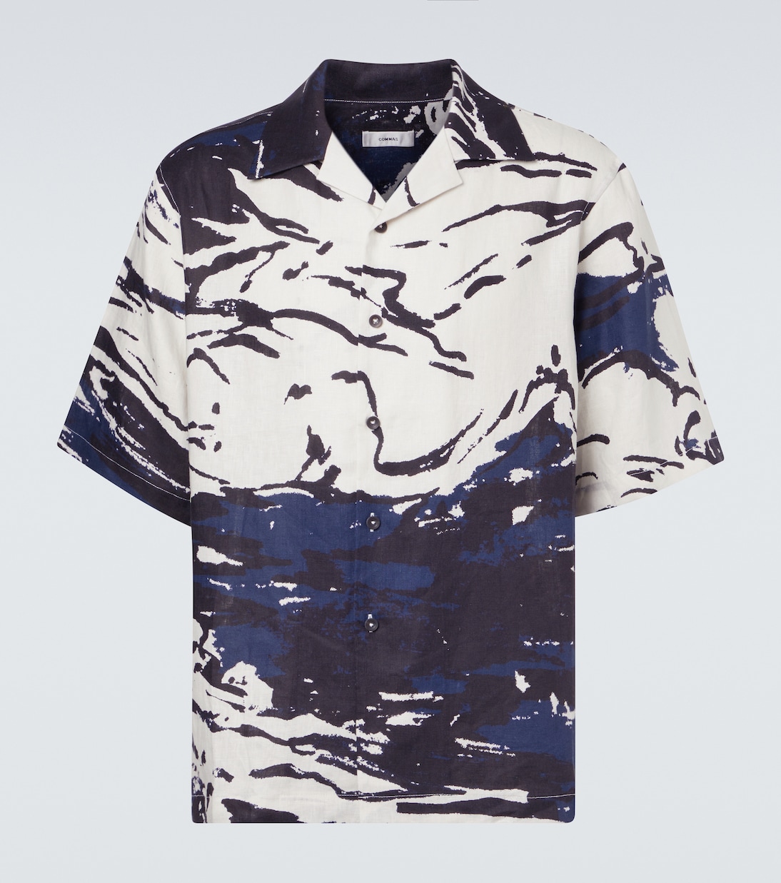 Printed linen bowling shirt | Commas
