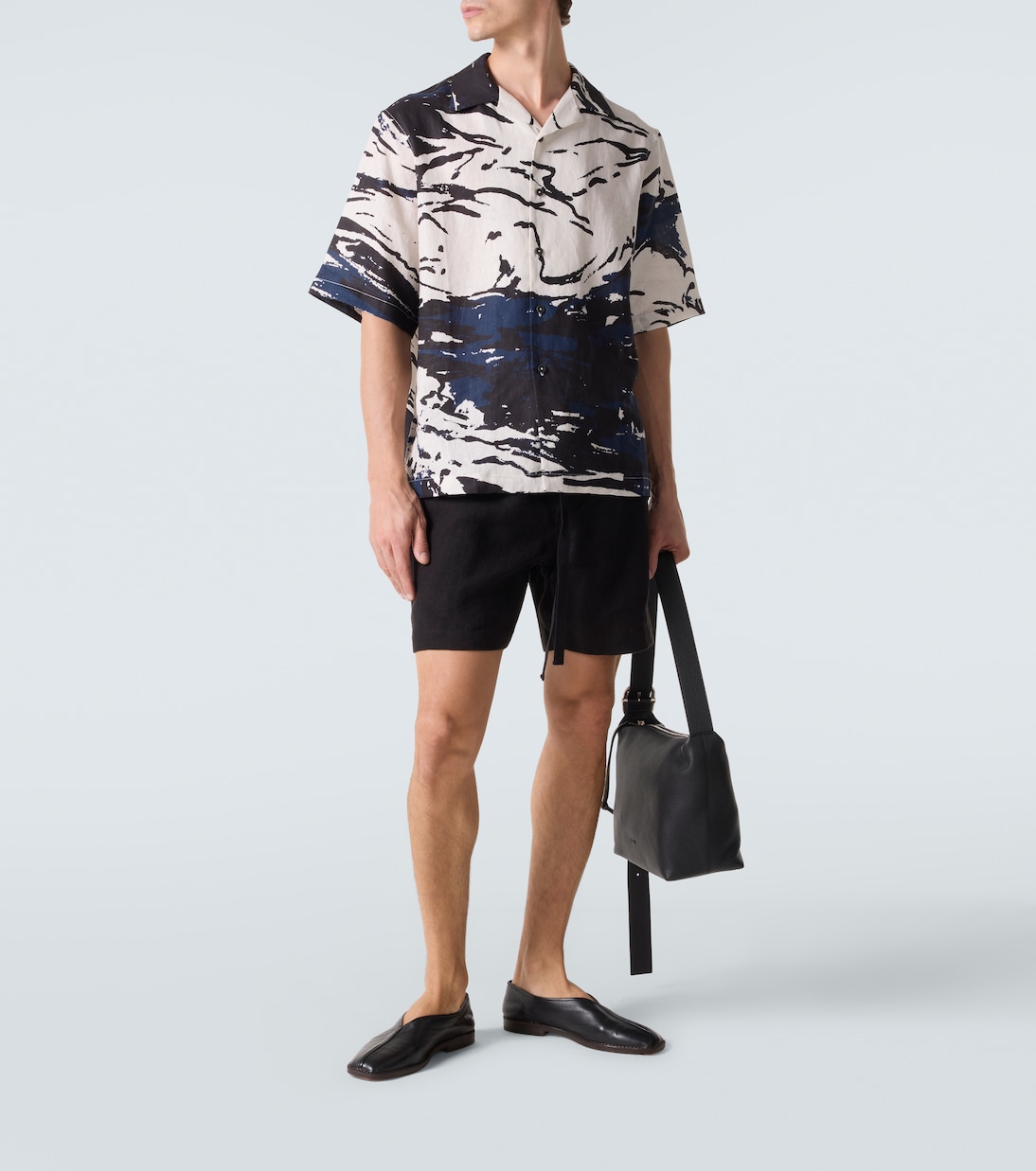 Printed linen bowling shirt | Commas