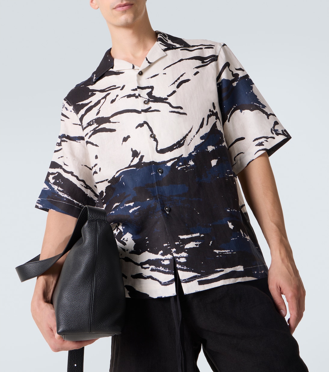 Printed linen bowling shirt | Commas