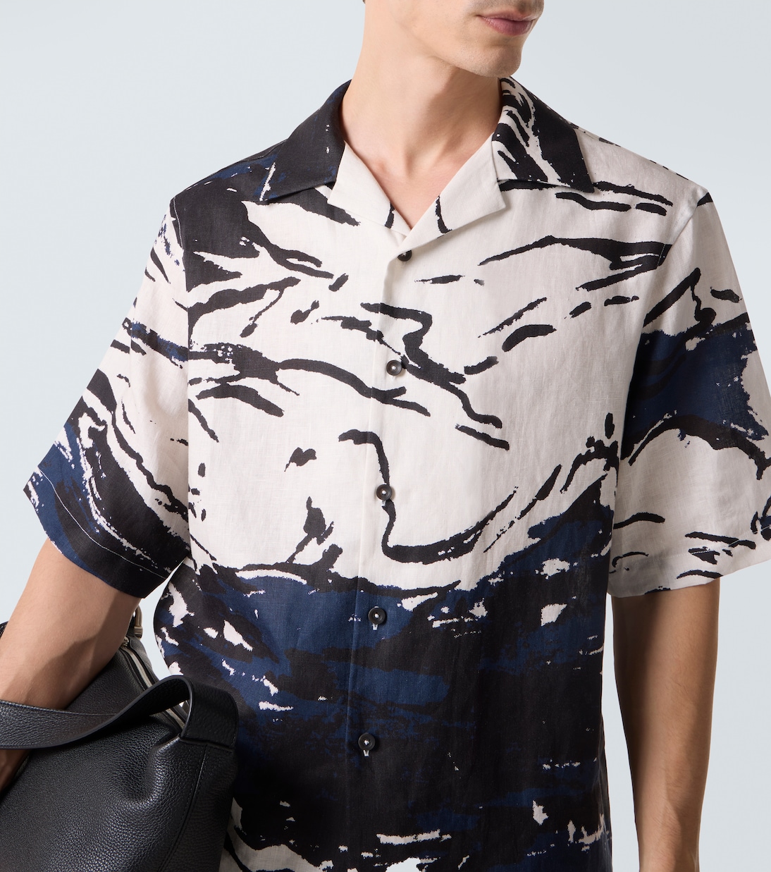 Printed linen bowling shirt | Commas