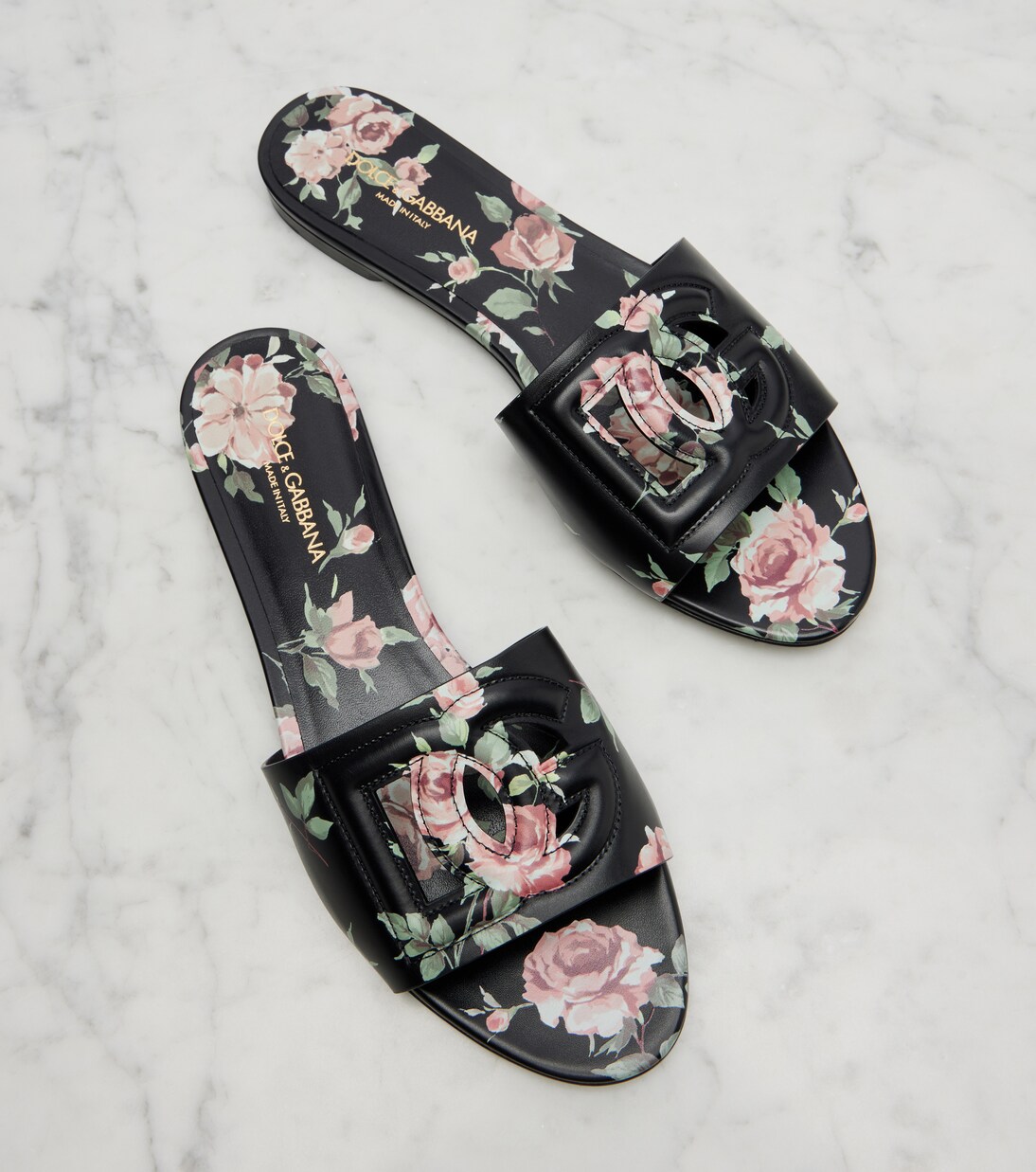 DG floral leather slides | Dolce&Gabbana