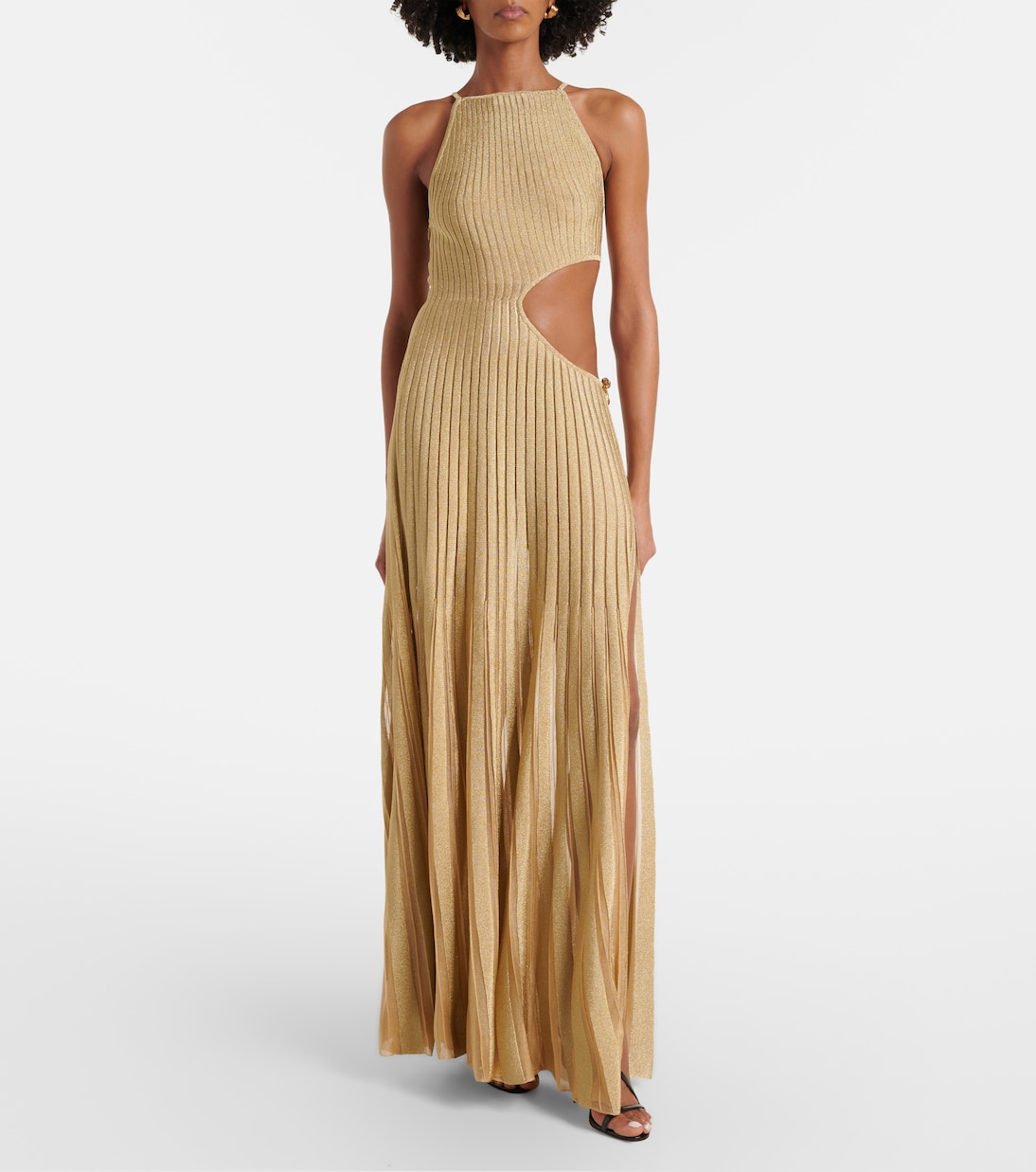 Cutout ribbed-knit sheer lamé gown | Roberto Cavalli