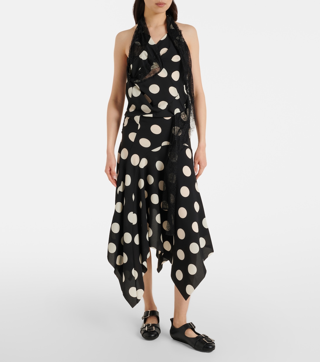 Lace-trimmed polka-dot midi dress | Junya Watanabe