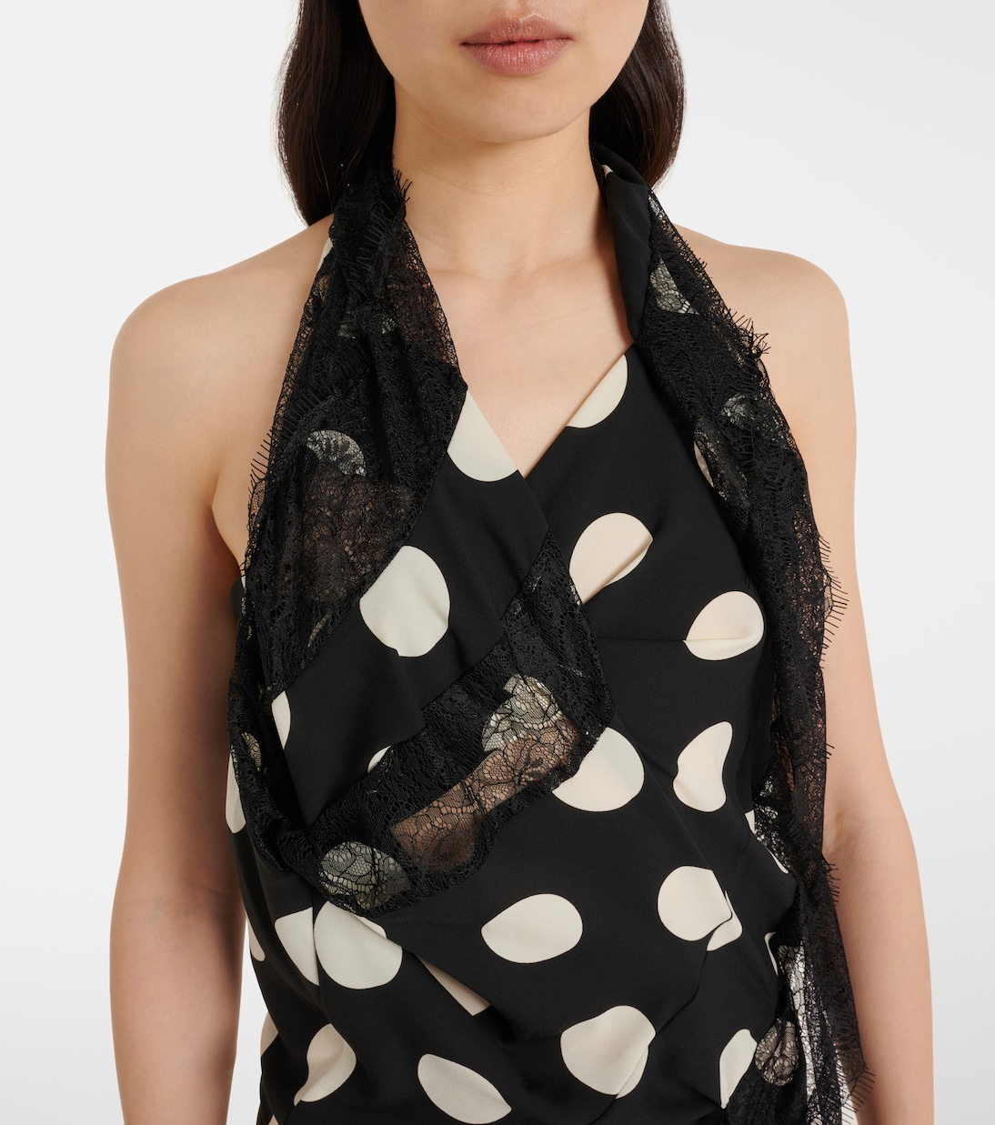 Lace-trimmed polka-dot midi dress | Junya Watanabe