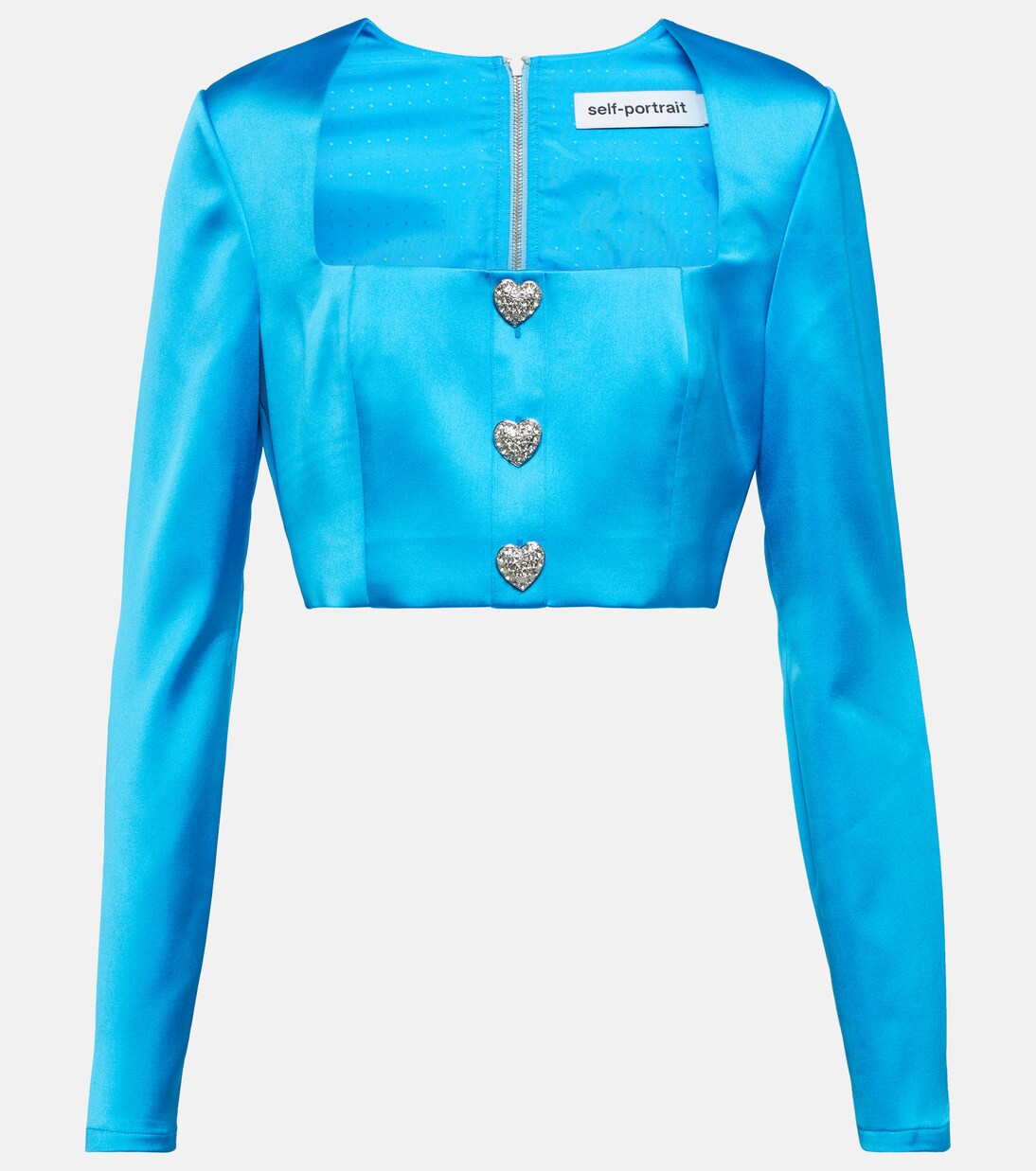 Crystal-embellished satin crop top | Self-Portrait