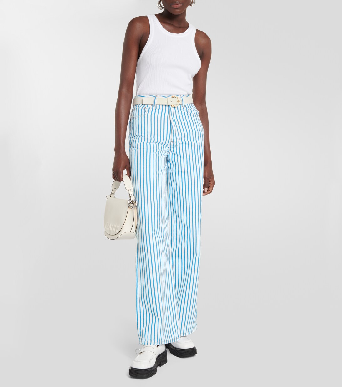 Magny striped high-rise straight jeans | Ganni