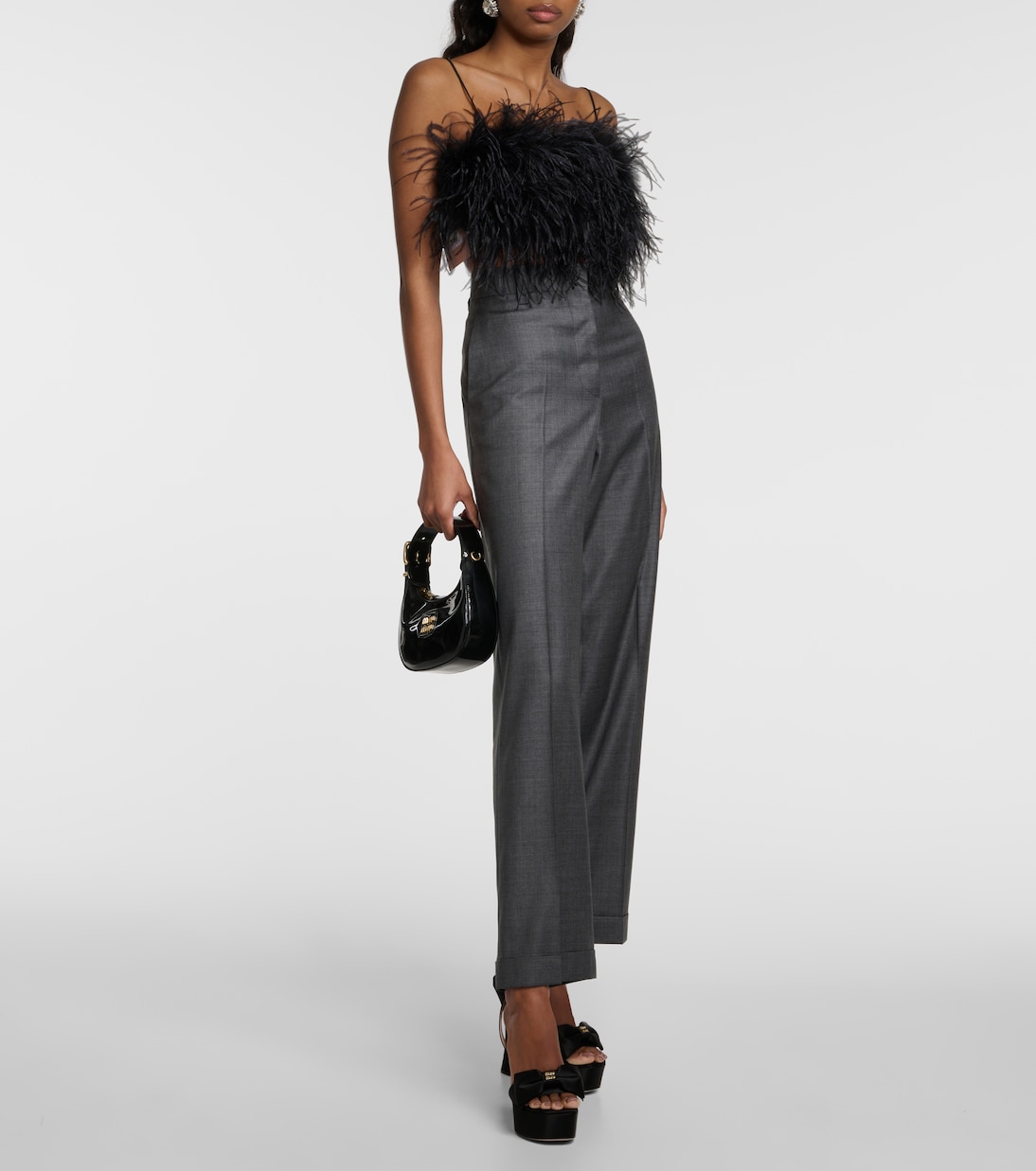 Pantaloni regular in lana a vita bassa | Miu Miu