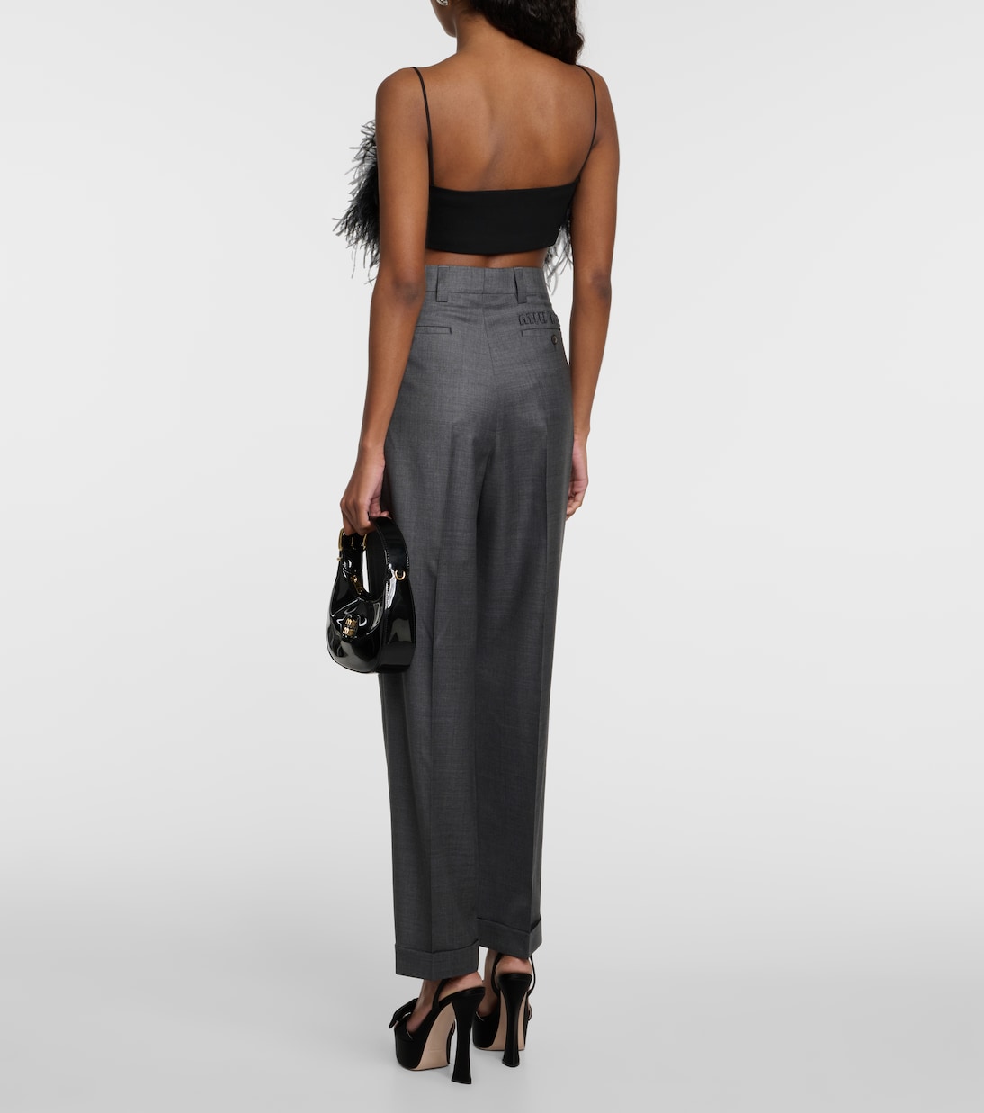 Pantaloni regular in lana a vita bassa | Miu Miu