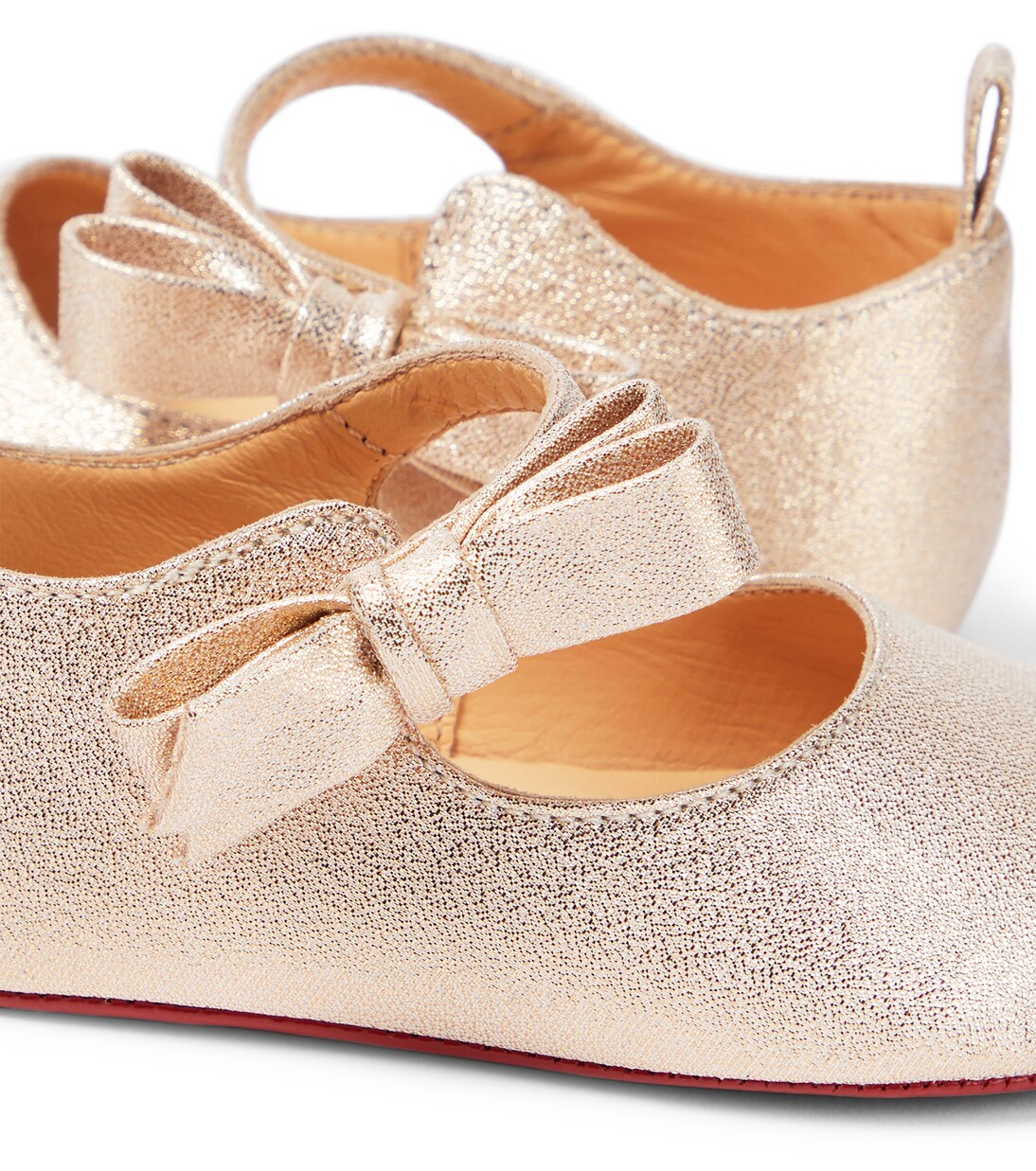 Lou Babe bow-detail metallic leather flats | Christian Louboutin Kids
