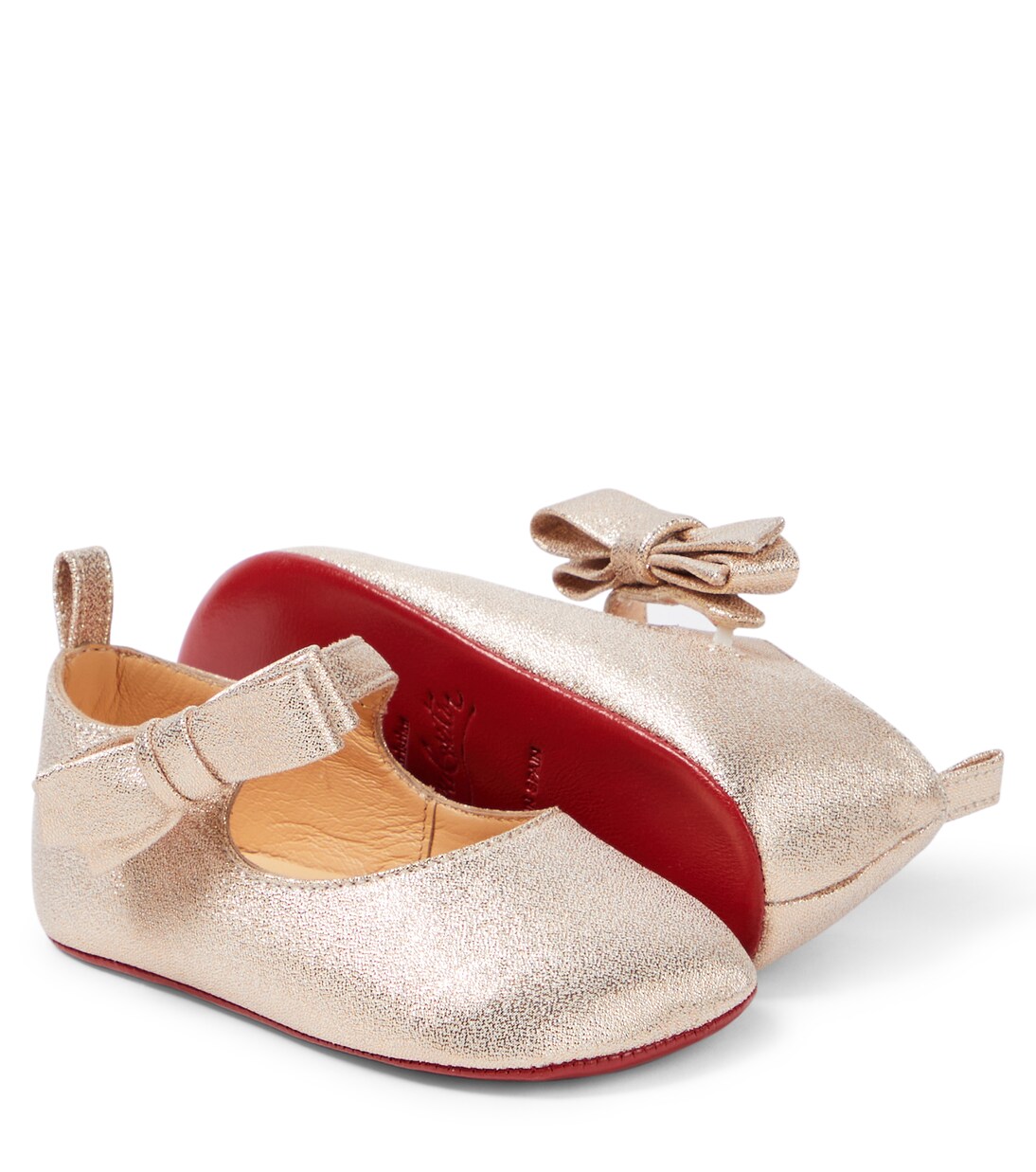 Lou Babe bow-detail metallic leather flats | Christian Louboutin Kids