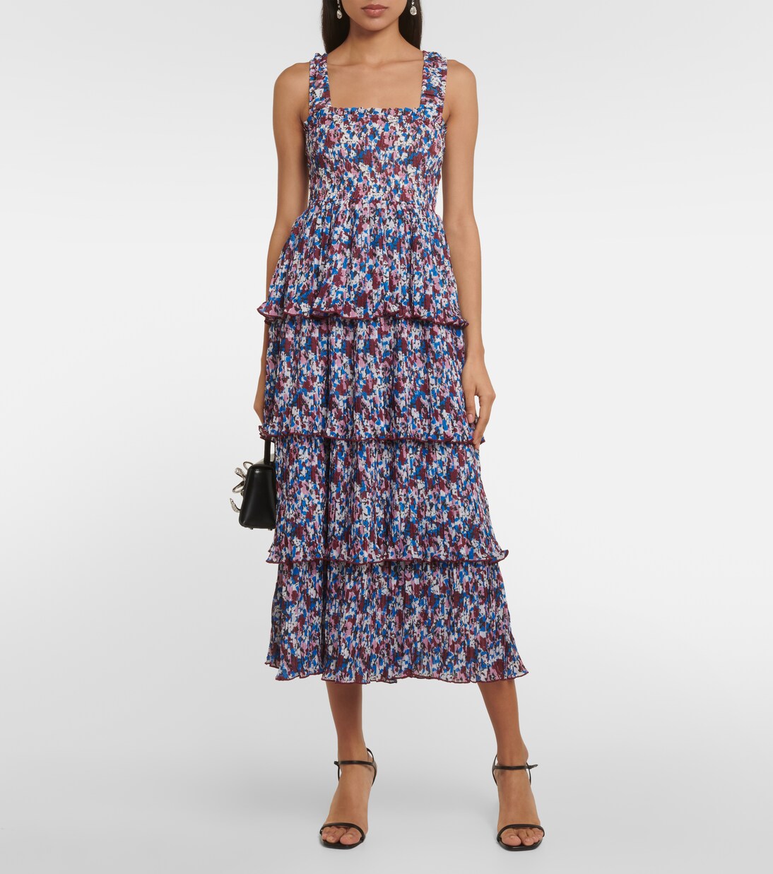 Floral pleated georgette midi dress | Ganni