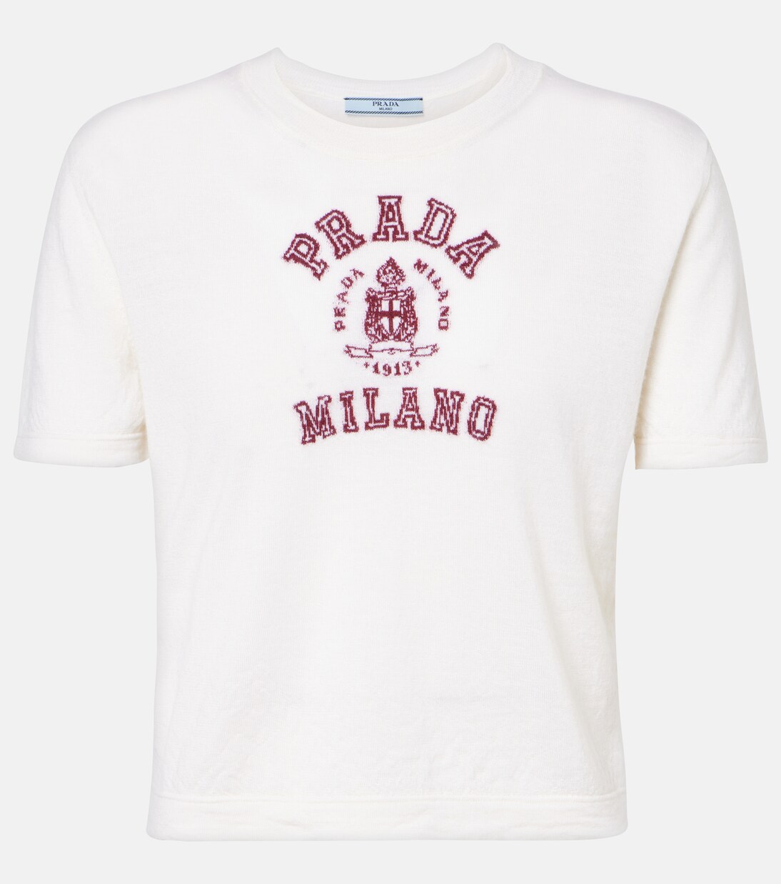 T-shirt cropped in cashmere con logo | Prada