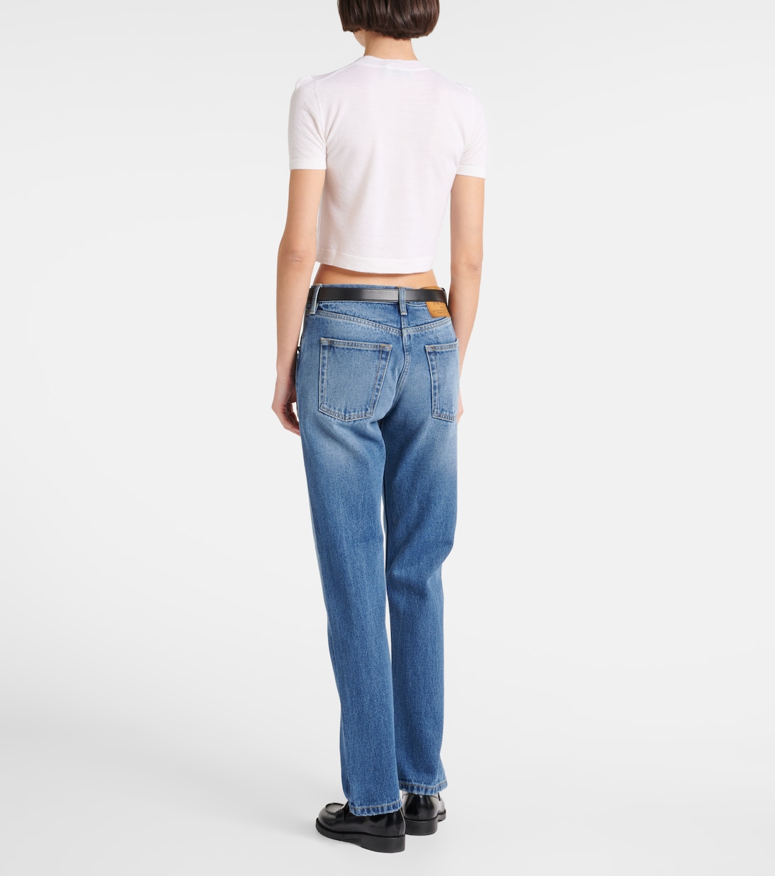 T-shirt cropped in cashmere con logo | Prada