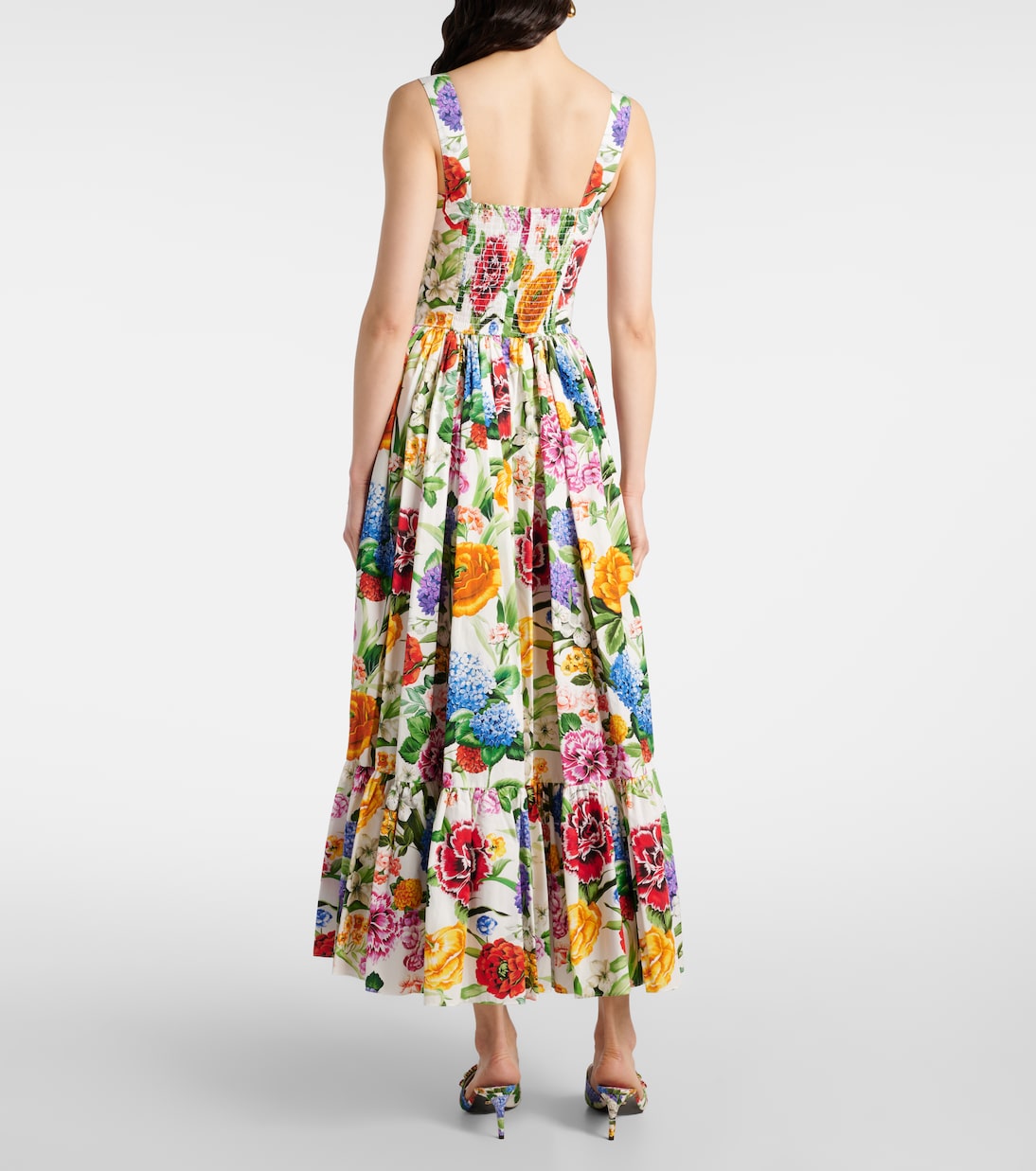 Abito lungo in popeline di cotone con stampa | Dolce&Gabbana