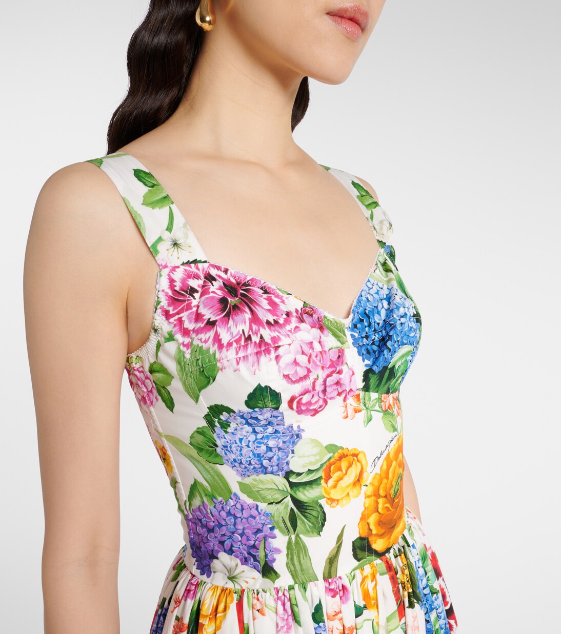 Abito lungo in popeline di cotone con stampa | Dolce&Gabbana