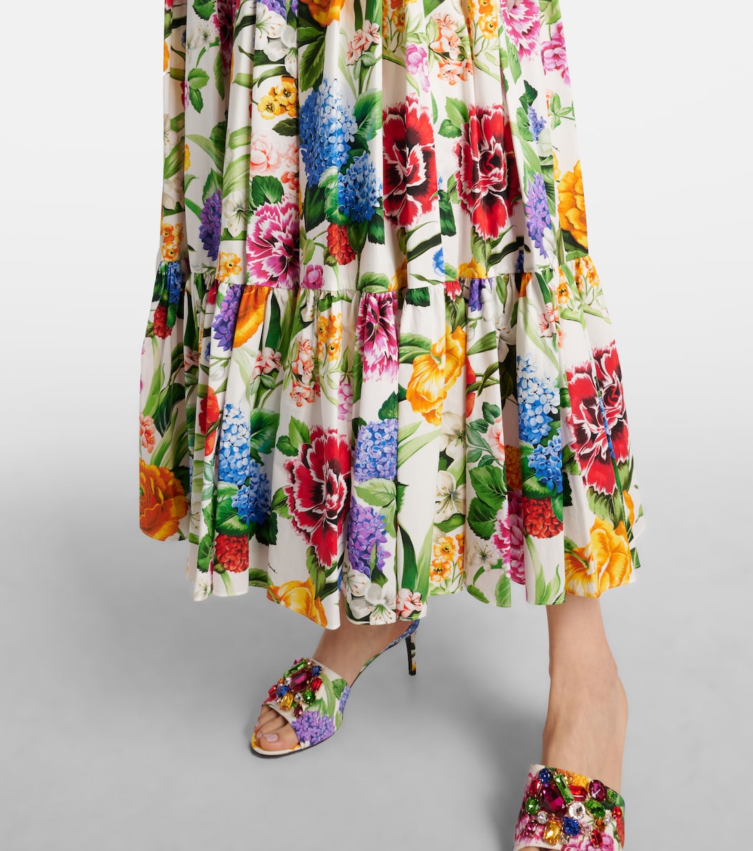 Abito lungo in popeline di cotone con stampa | Dolce&Gabbana