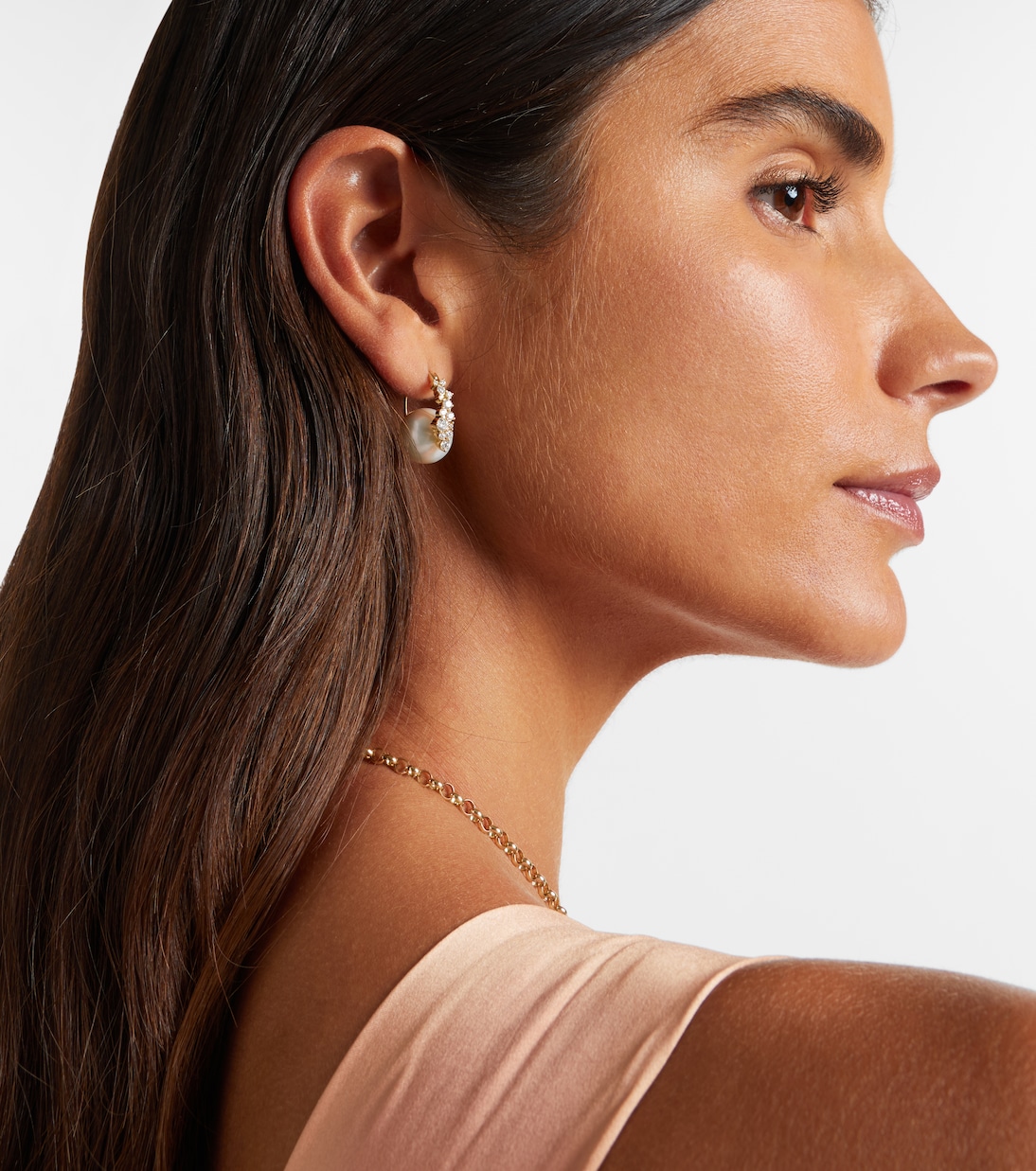 Cocktail 14kt gold earrings with pearls and diamonds | Sydney Evan