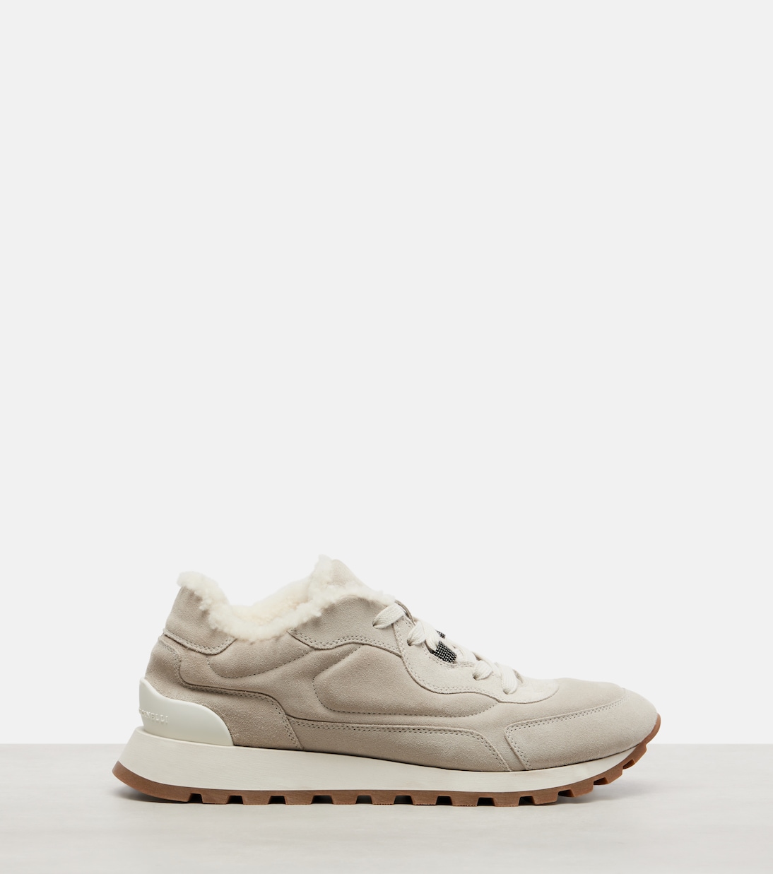 Shearling-lined suede low-top sneakers | Brunello Cucinelli