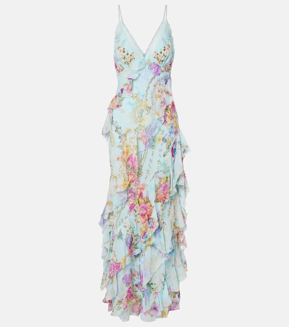 Floral ruffled silk slip dress | Camilla