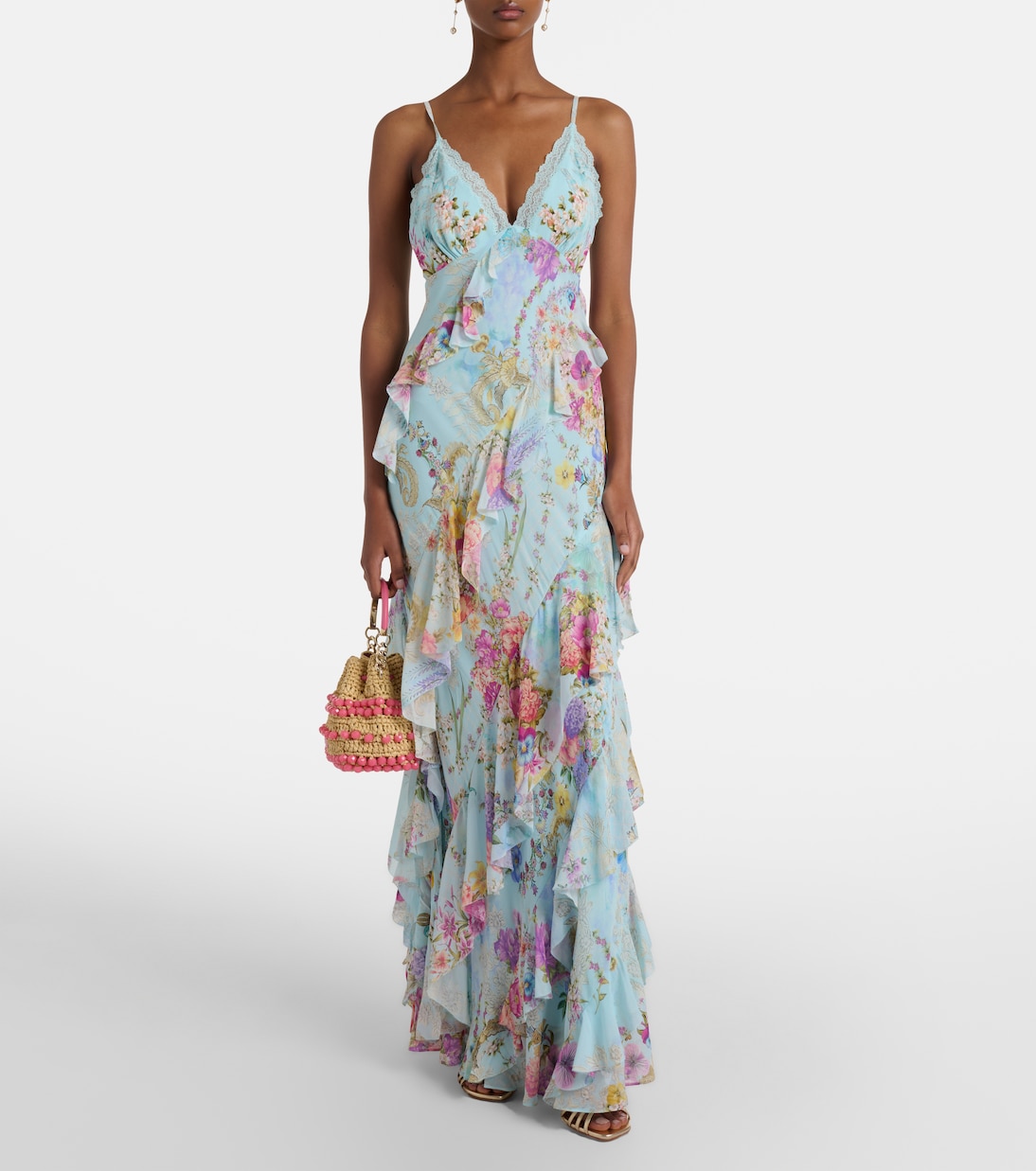 Floral ruffled silk slip dress | Camilla