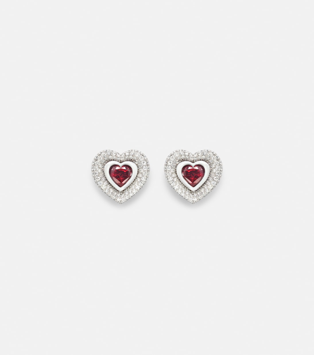 Pendientes Heart de oro blanco de 18 ct con diamantes y rubíes | Kamyen