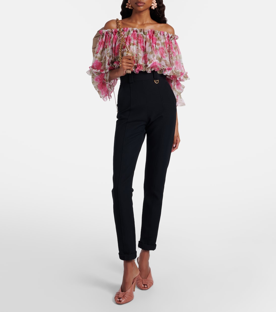 Floral off-shoulder silk top | Chloé