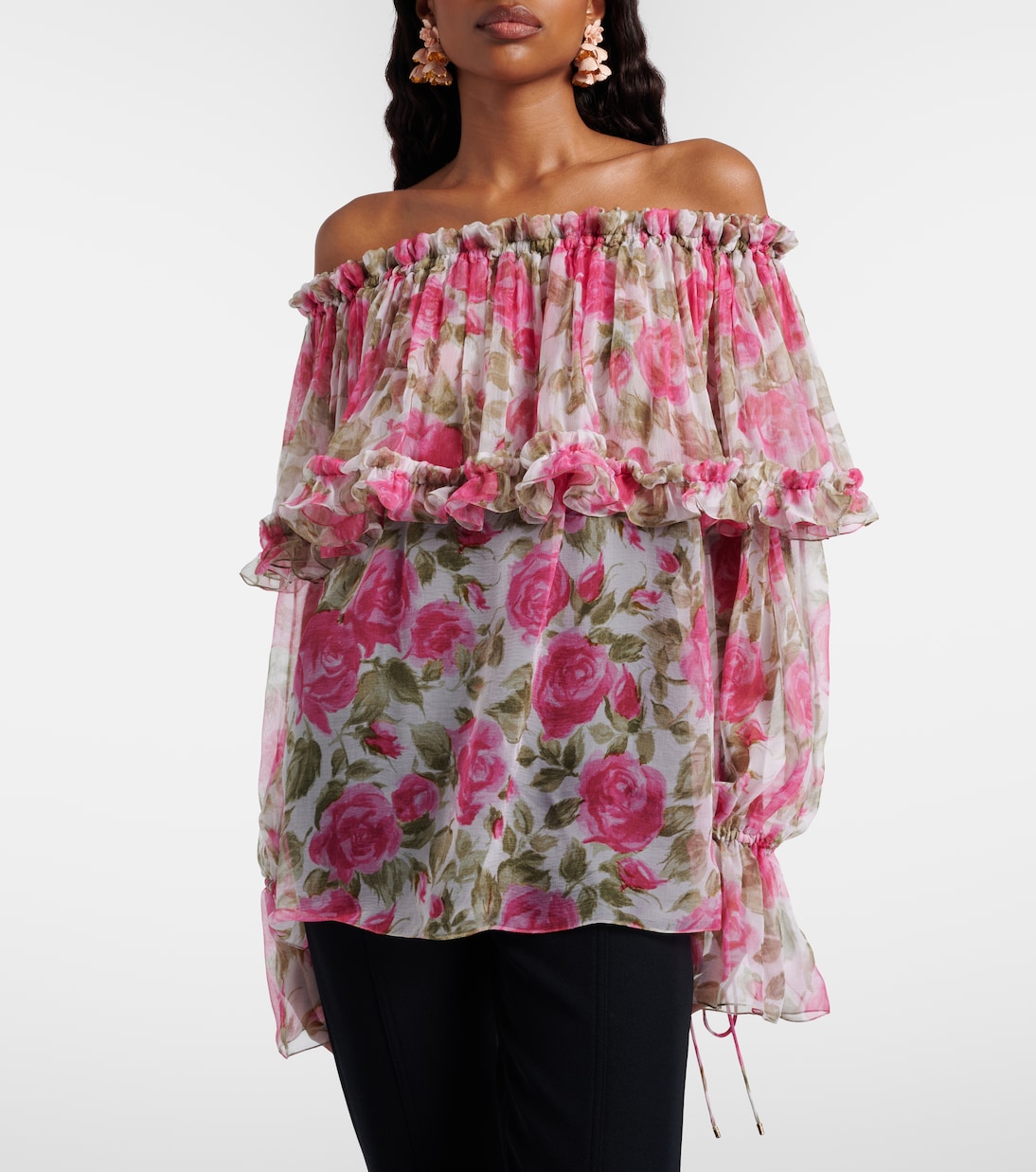 Floral off-shoulder silk top | Chloé