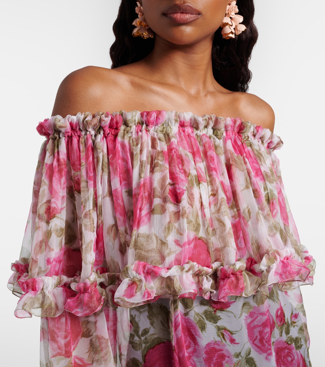 Floral off-shoulder silk top | Chloé