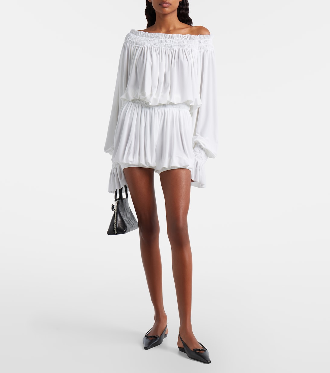 Off-shoulder smocked bodysuit | Norma Kamali