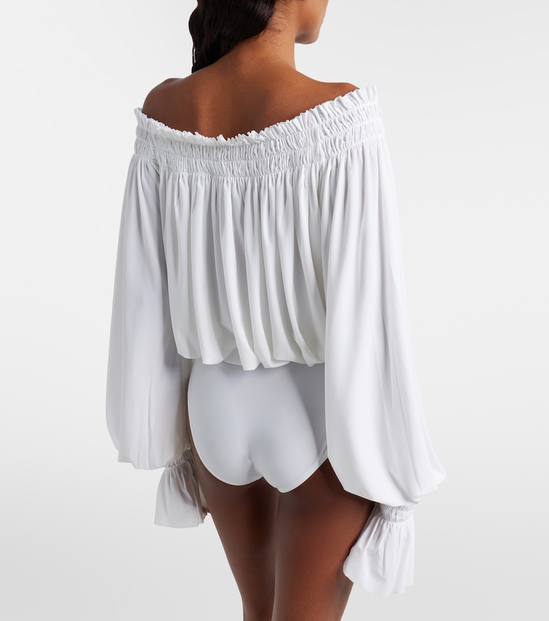 Off-shoulder smocked bodysuit | Norma Kamali