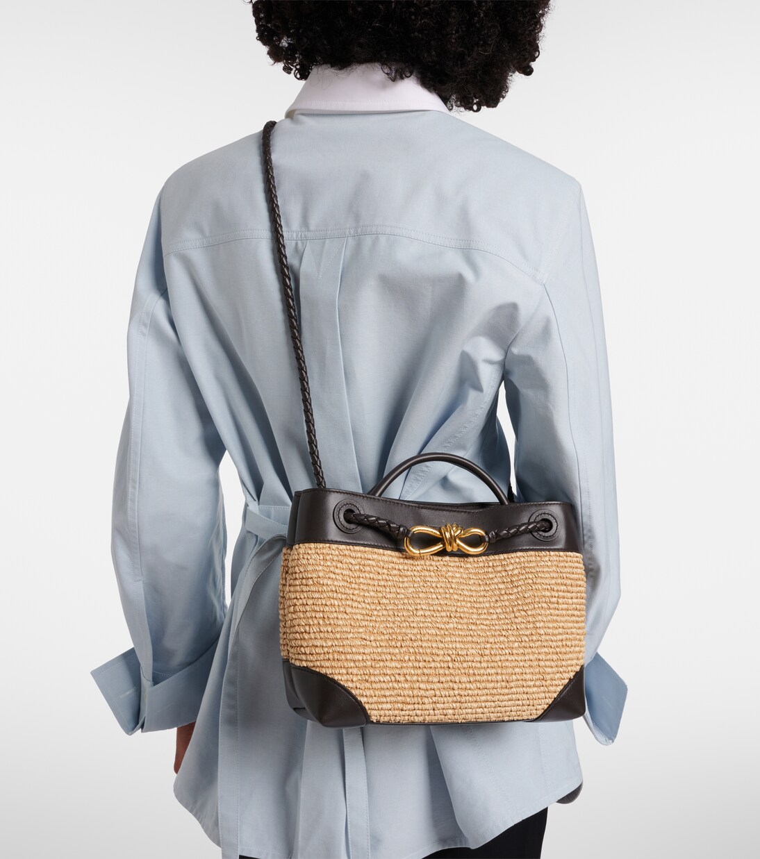 Tote Bag Andiamo Small aus Raffiabast mit Leder | Bottega Veneta
