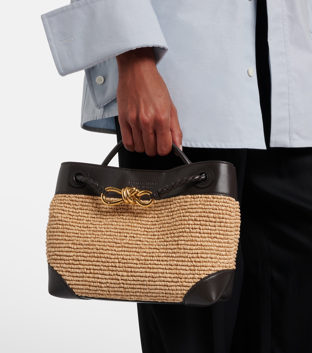 Tote Bag Andiamo Small aus Raffiabast mit Leder | Bottega Veneta