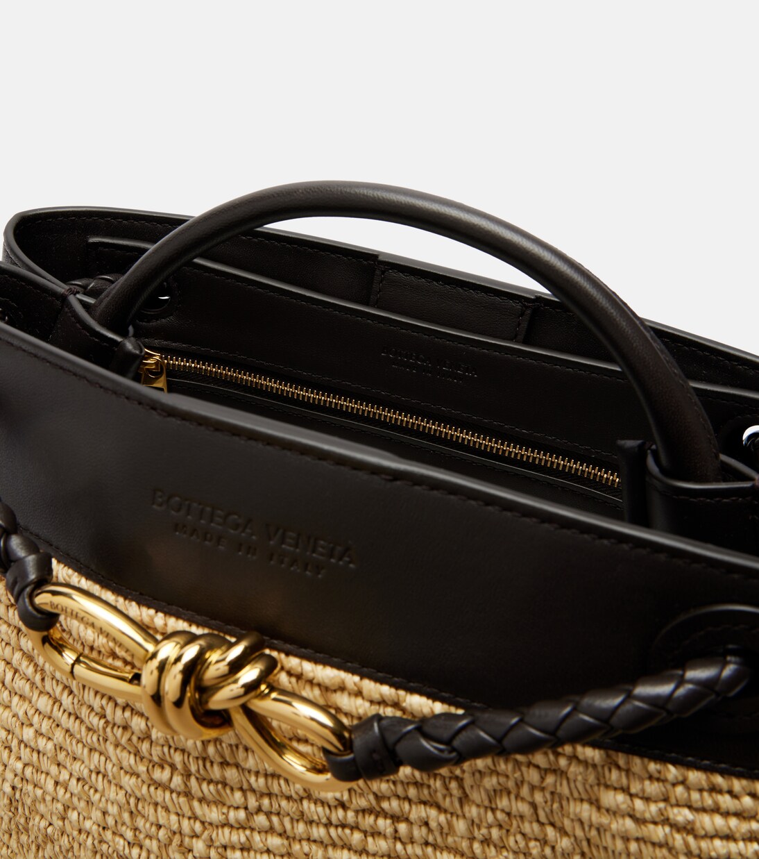 Tote Bag Andiamo Small aus Raffiabast mit Leder | Bottega Veneta