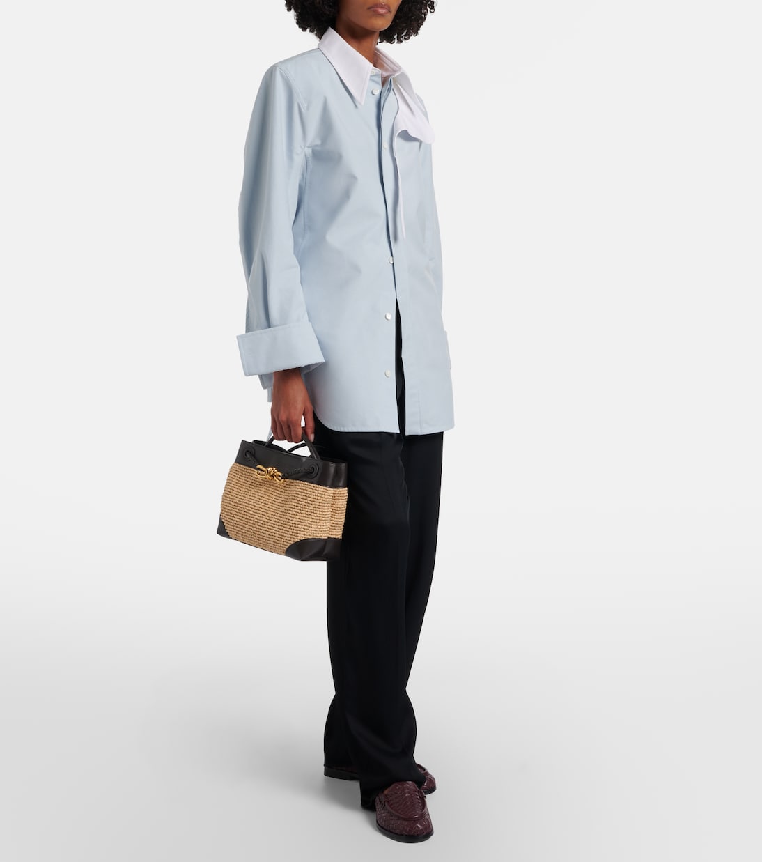 Tote Bag Andiamo Small aus Raffiabast mit Leder | Bottega Veneta