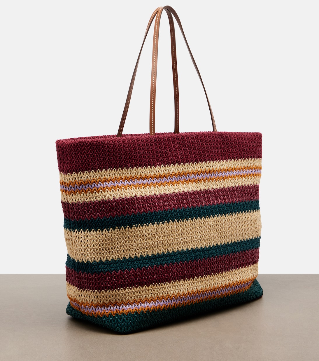 Striped woven raffia-effect tote bag | Miu Miu