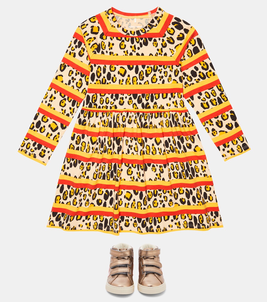 Leopard-print striped jersey dress | Mini Rodini