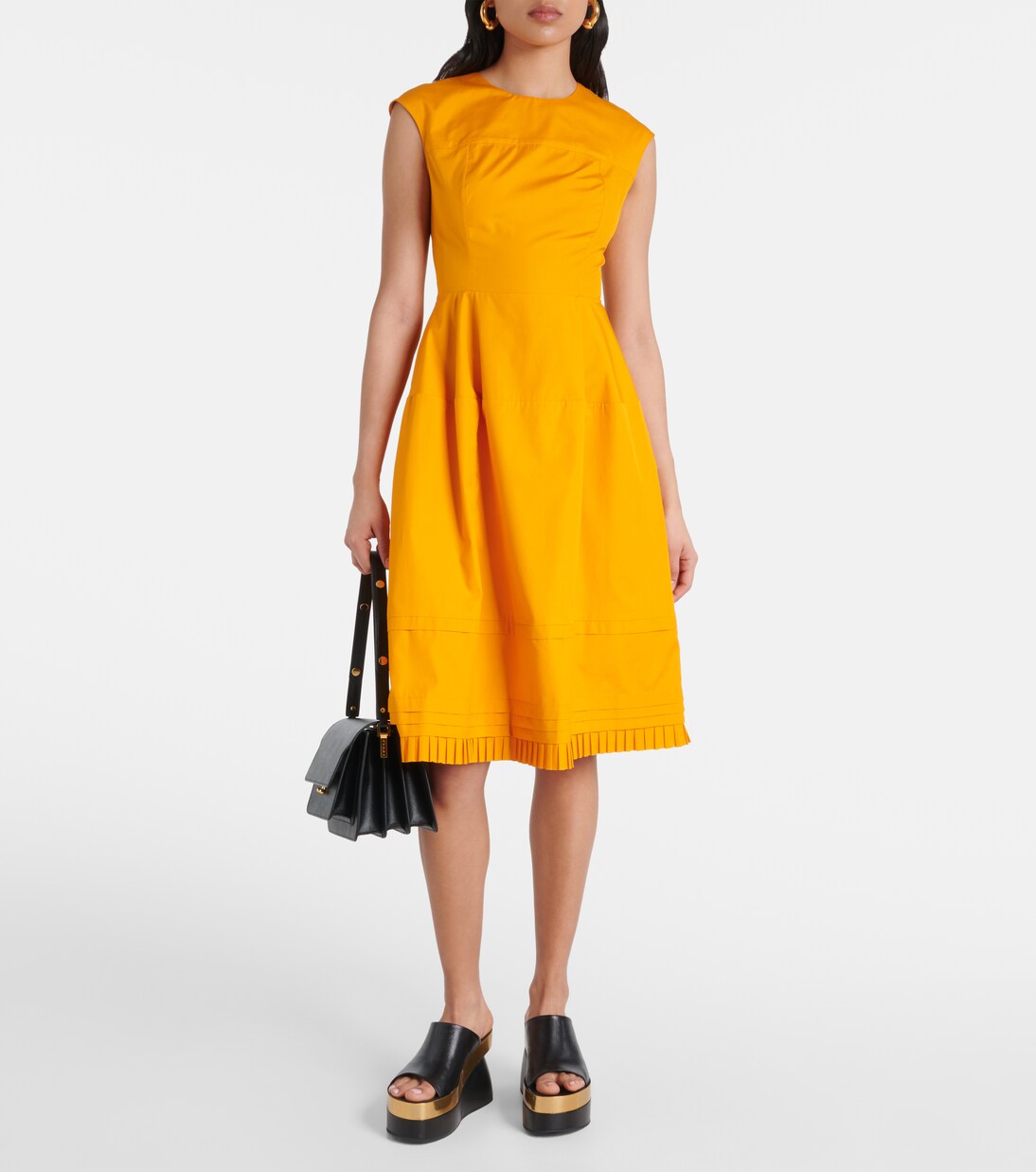 Robe midi plissée en coton | Marni