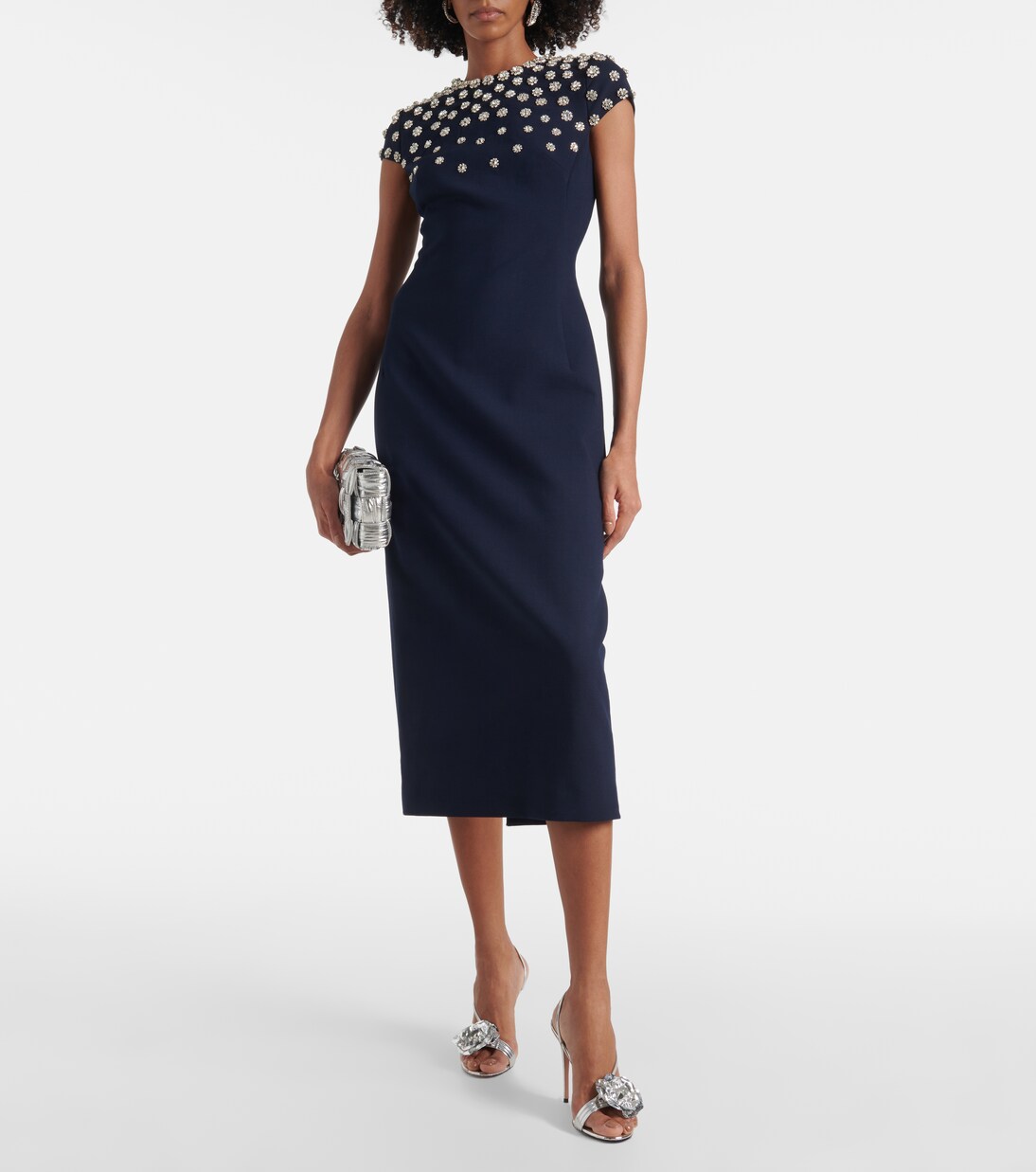 Robe midi en laine mélangée à ornements | Oscar de la Renta