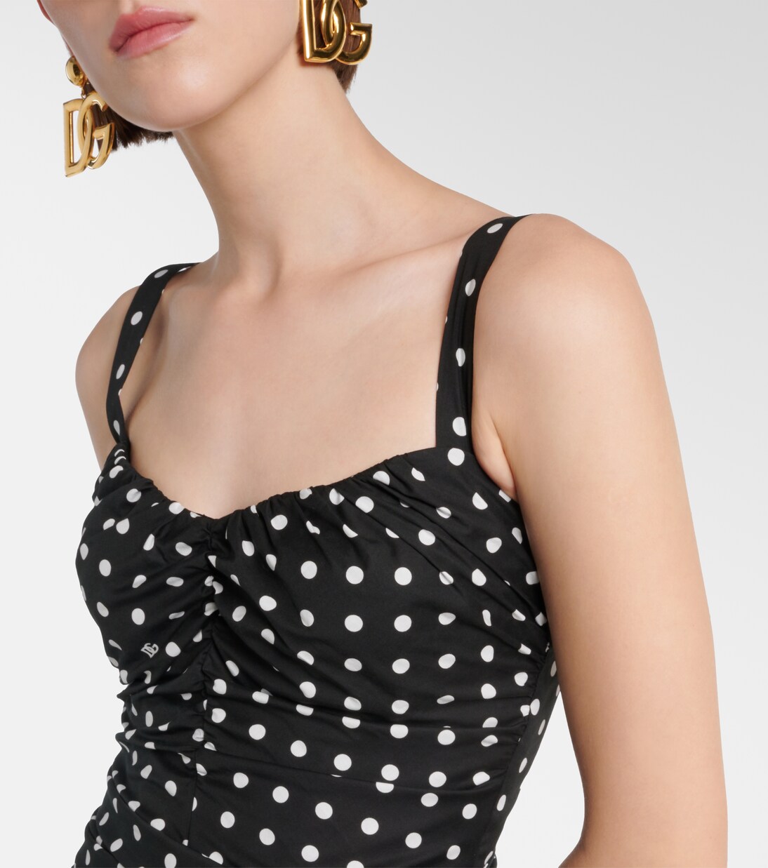 Vestido corto de mezcla de algodón con lunares | Dolce&Gabbana