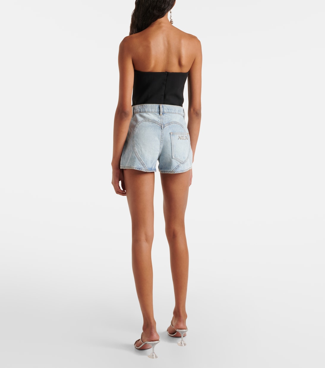 Floral-appliqué denim shorts | Area