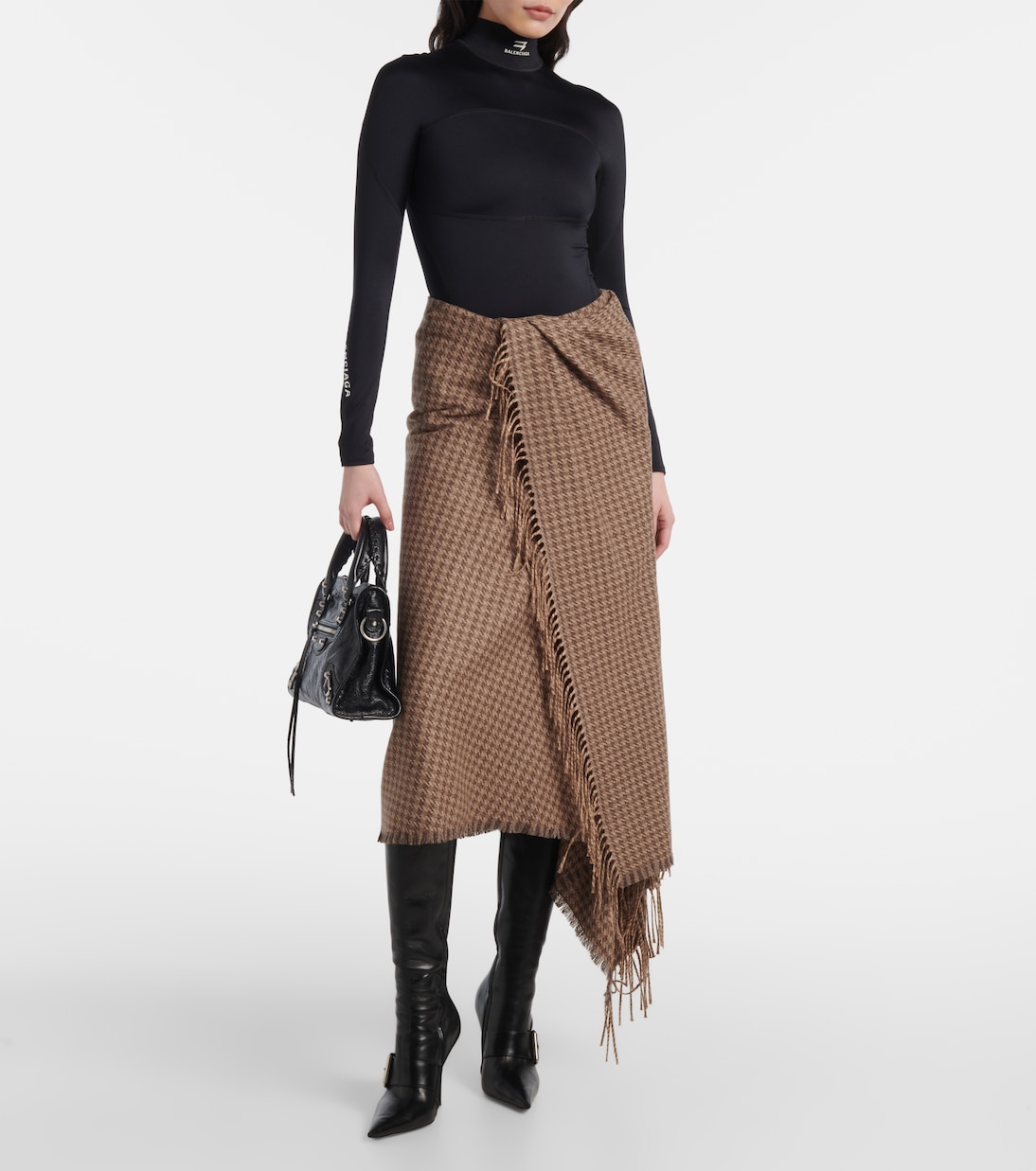 Houndstooth wool-blend wrap skirt | Balenciaga