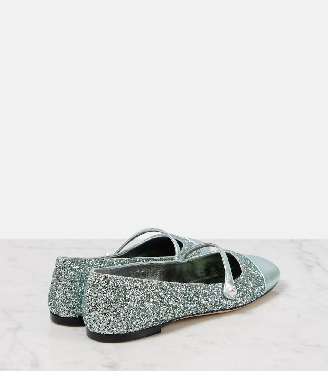 Elisa leather-trimmed glitter ballet flats | Jimmy Choo