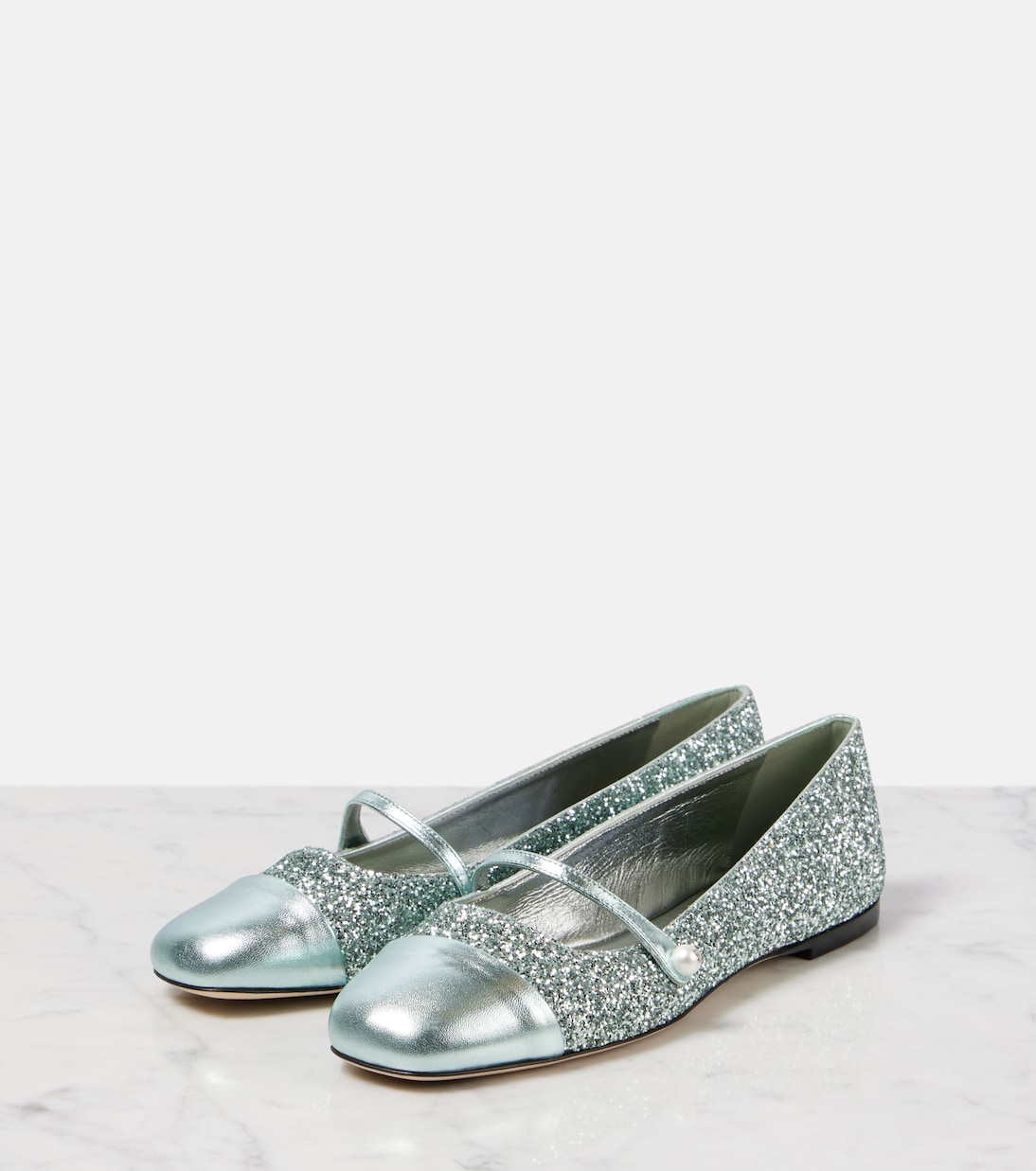 Elisa leather-trimmed glitter ballet flats | Jimmy Choo