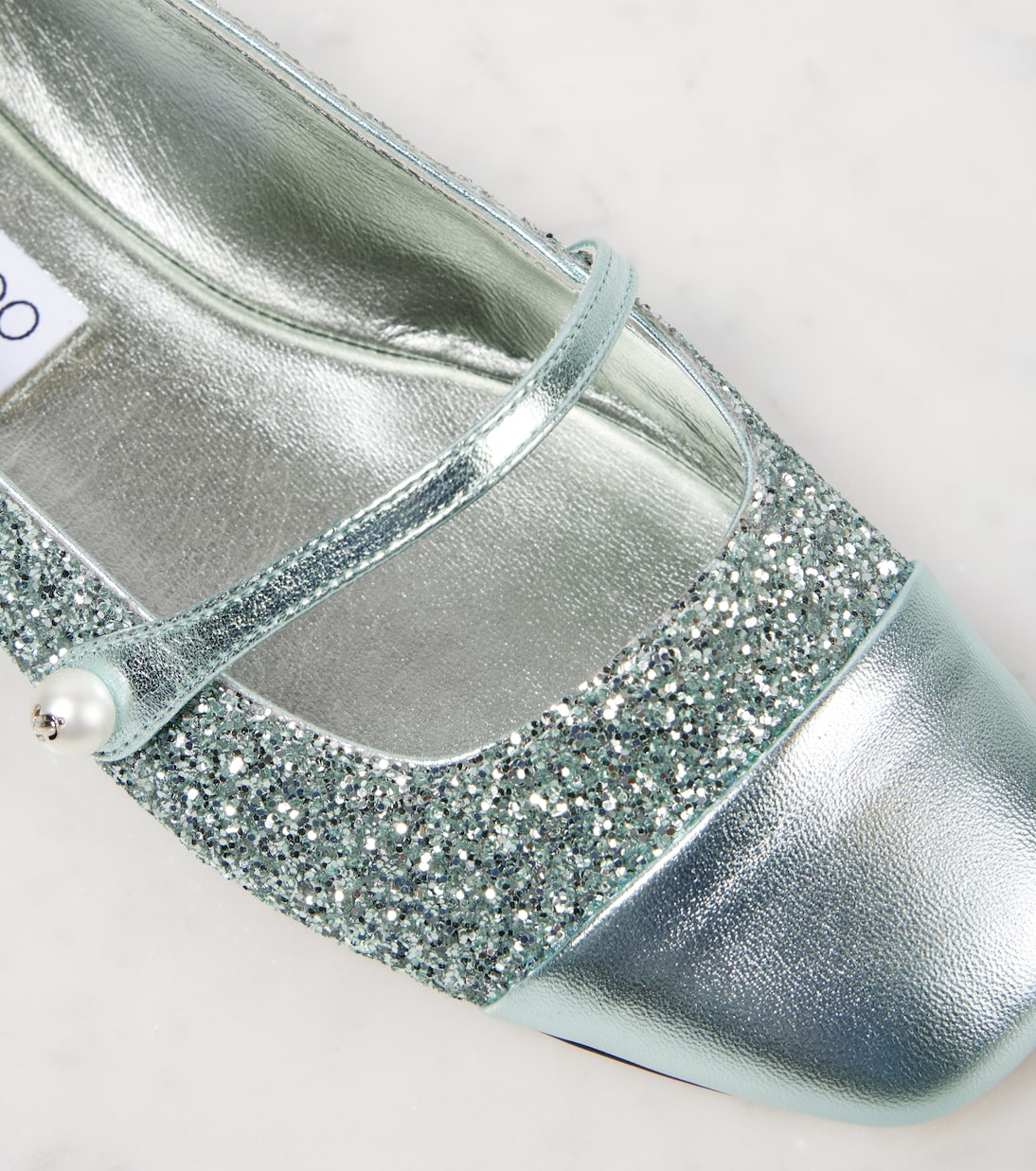 Elisa leather-trimmed glitter ballet flats | Jimmy Choo