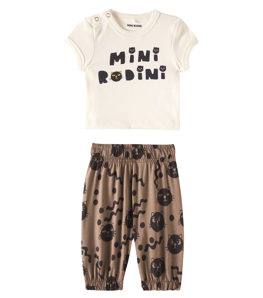 Baby Mini Rodini Cats T-shirt and sweatpants set | Mini Rodini