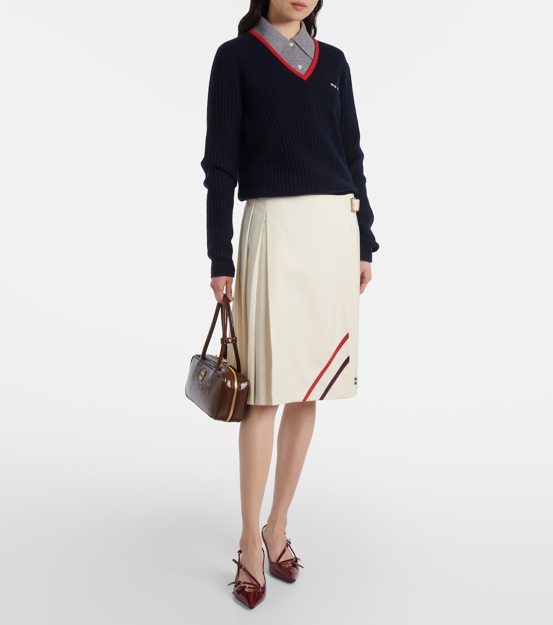 Pleated wool and mohair midi skirt | Miu Miu
